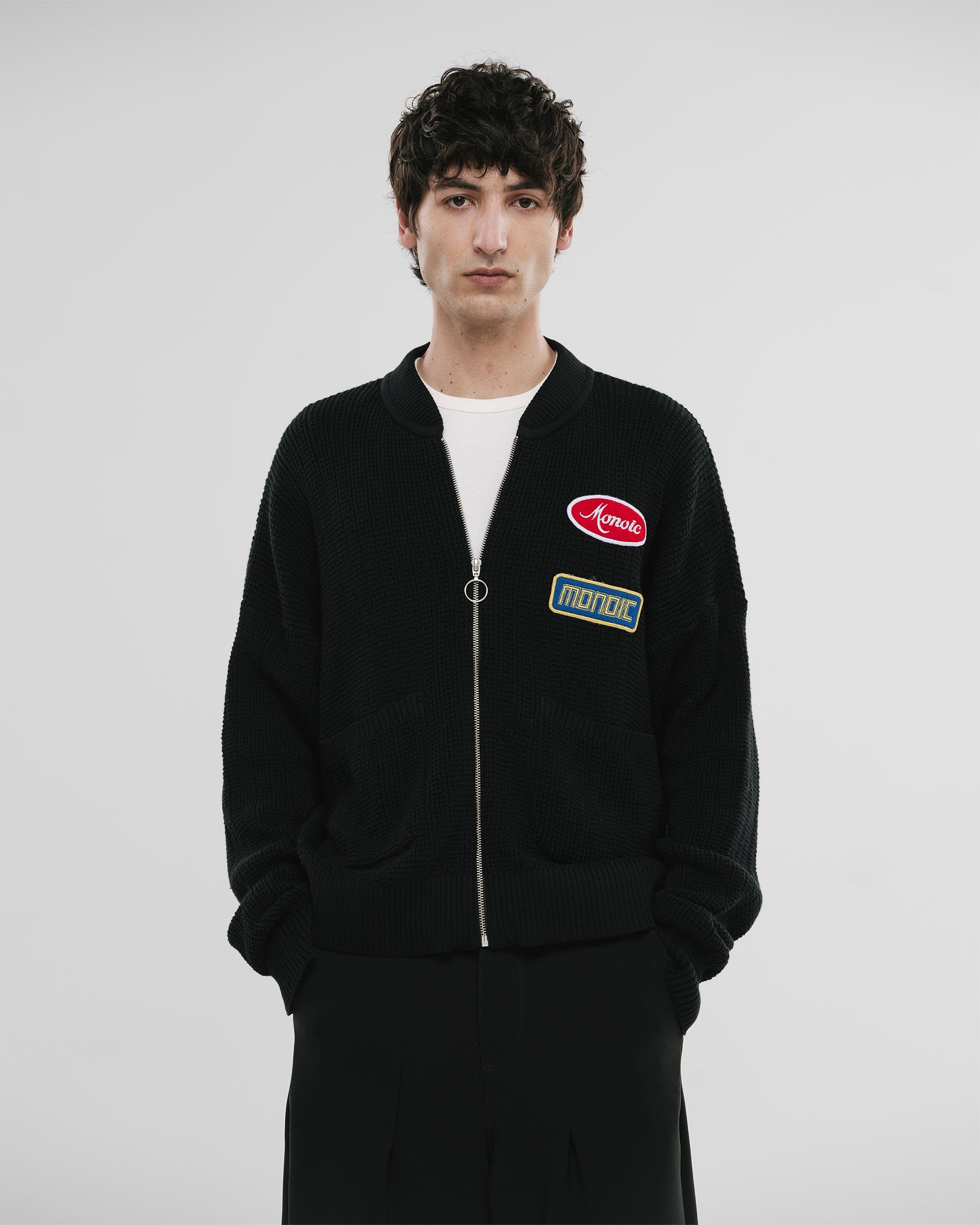 Zip Up Knit Bomber Jacket - Negro - imagen 3
