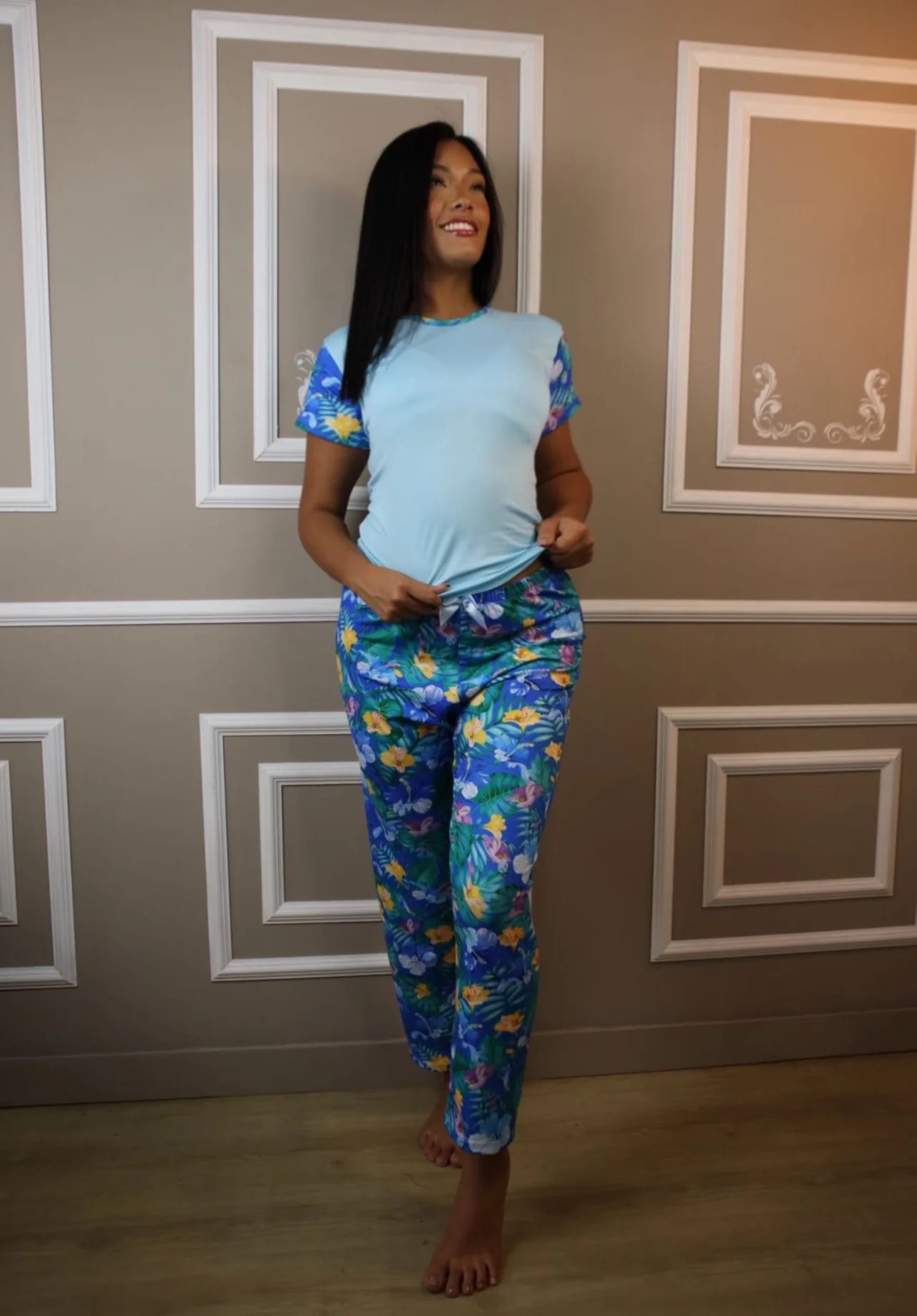 Pijama Pantalón flores azul - imagen 6