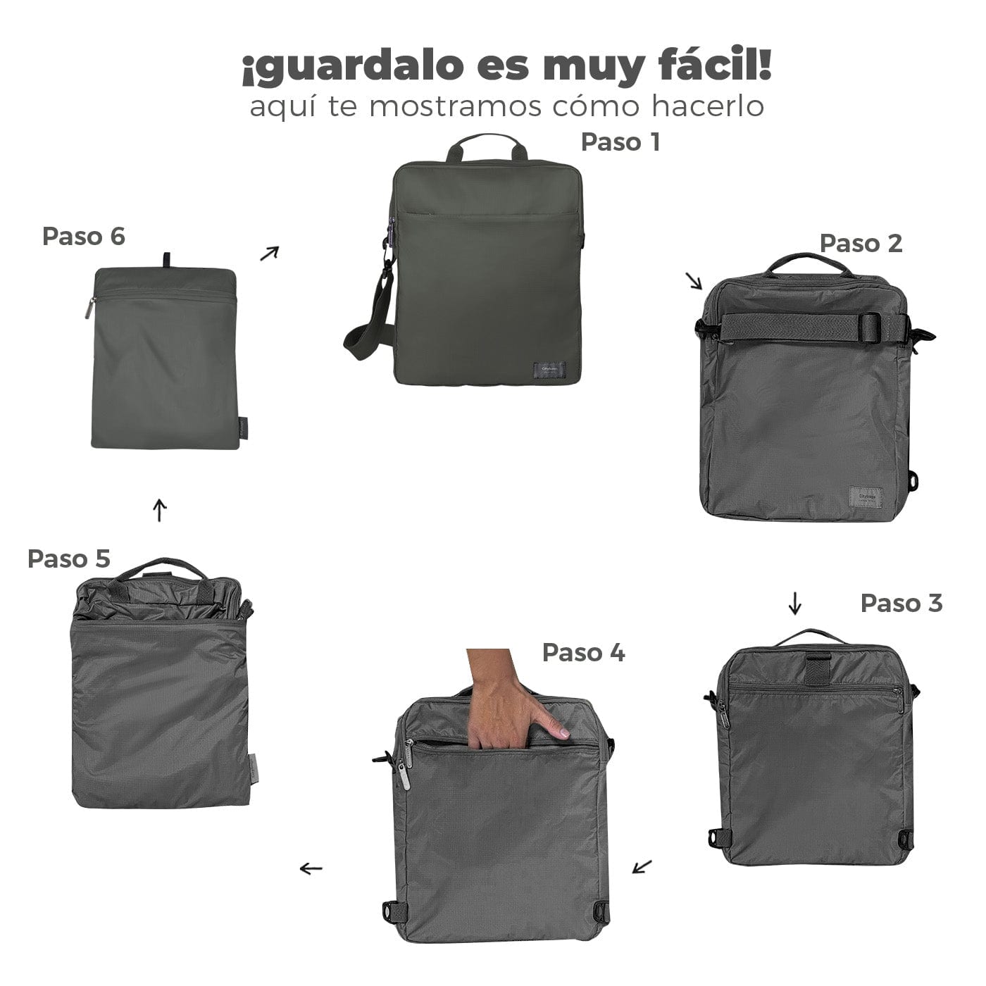 Bolso Manos Libres Convertible a Morral Citybags Light Verde Militar - imagen 9