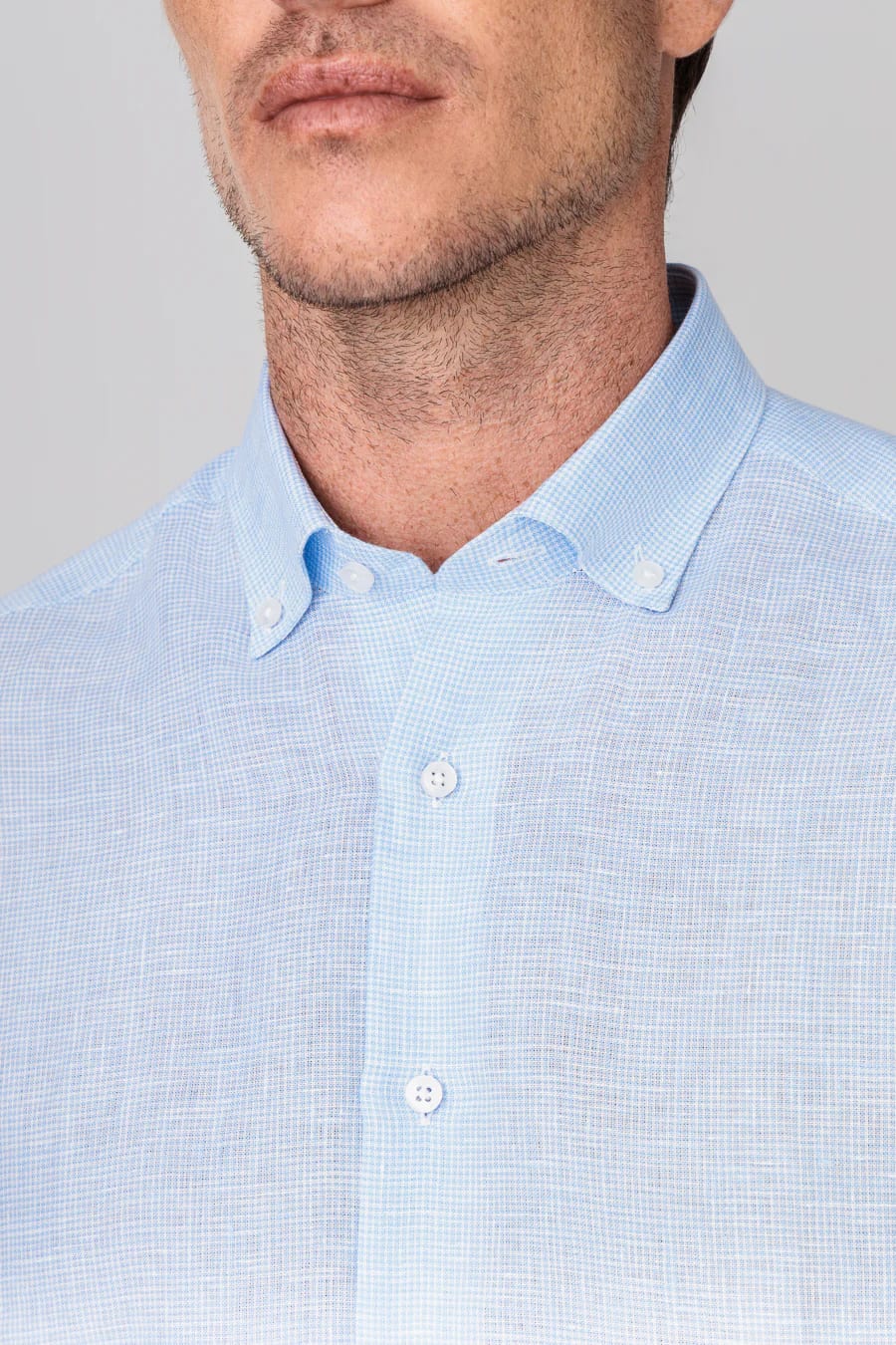 Men's linen shirt checks blue - imagen 3