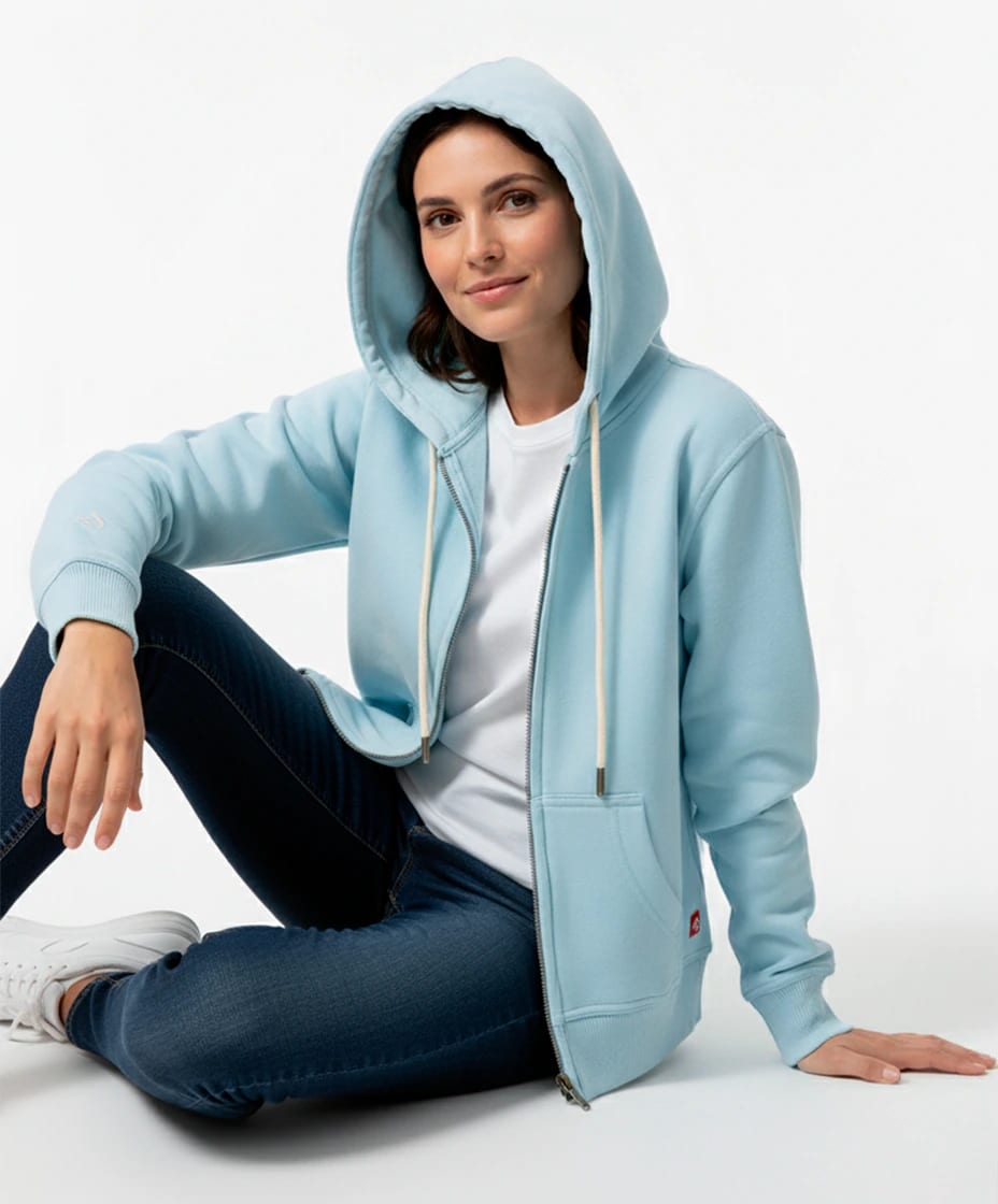Buzo abierto con Capota Mujer Azul Celeste - imagen 1