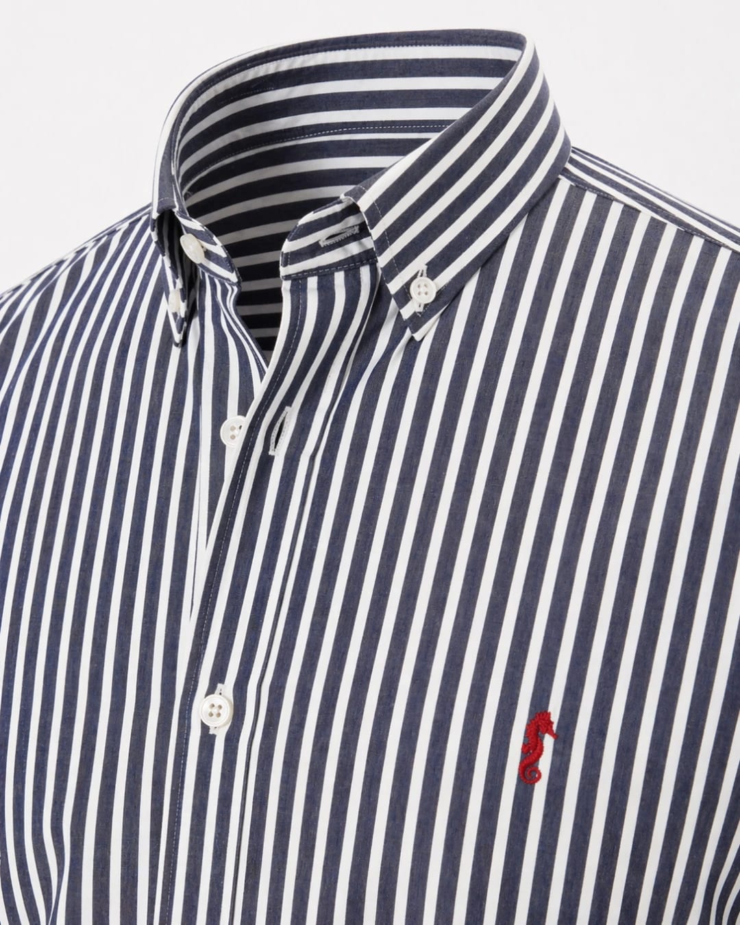 Camisa 100% Algodón Manga Larga Azul Oscuro Rayas Blancas - imagen 2