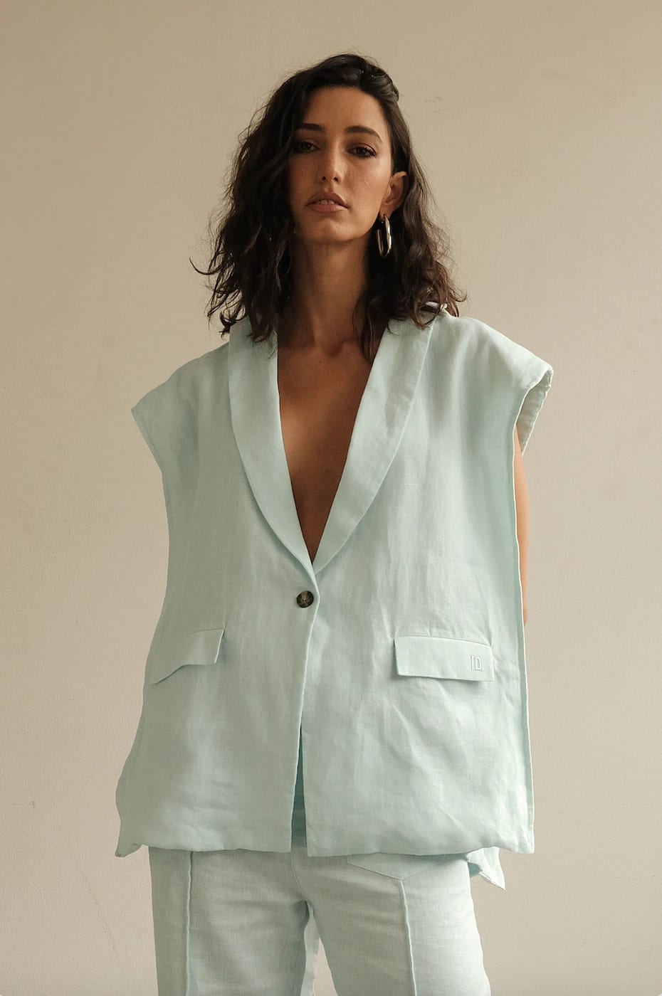 Blazer Vest Sera de lino | Azul claro - imagen 1