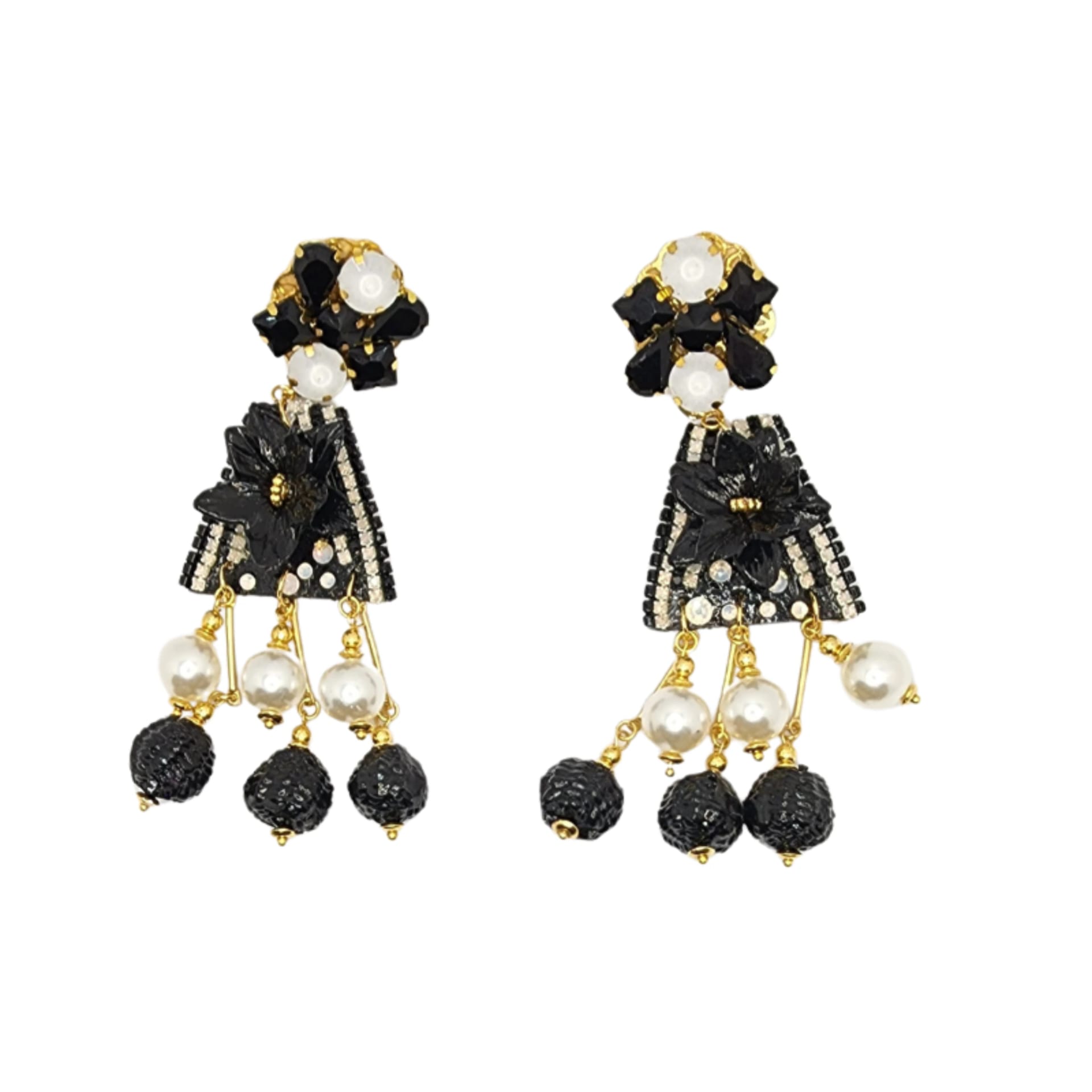 Fiber Triangle Black & White Earrings - imagen 1