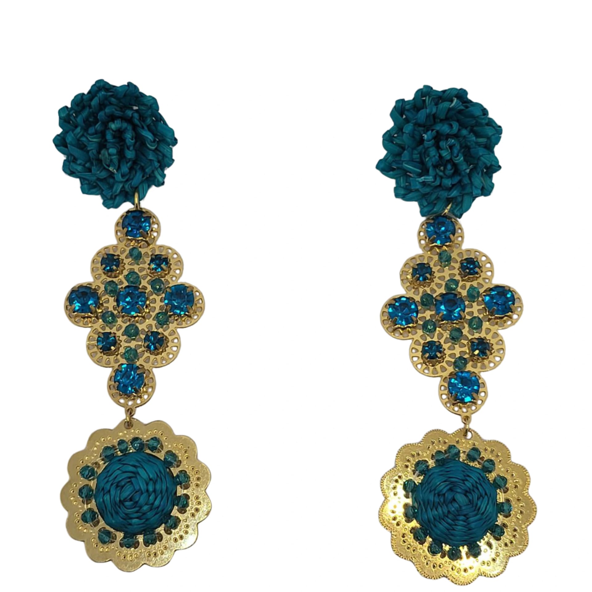 Flower with Golden Leaf Earrings - imagen 1