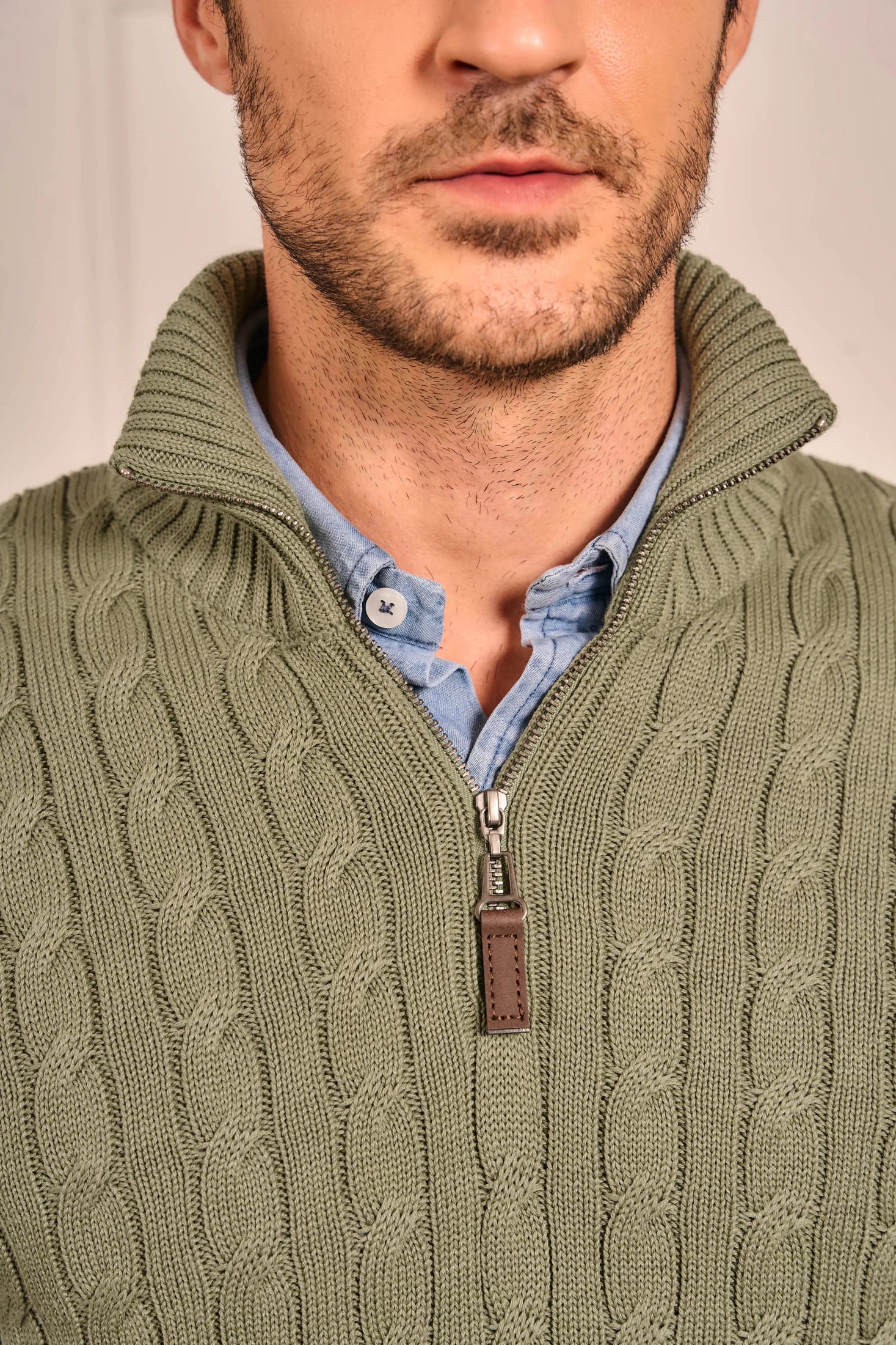 Suéter Halfzip Trenzado Hombre Verde Alamo - imagen 2
