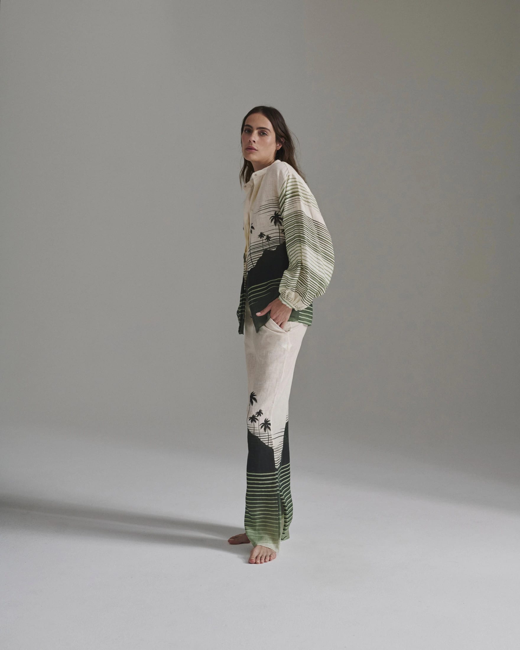 Don Simon Linen Shirt / Green Tropical Landscape - imagen 4