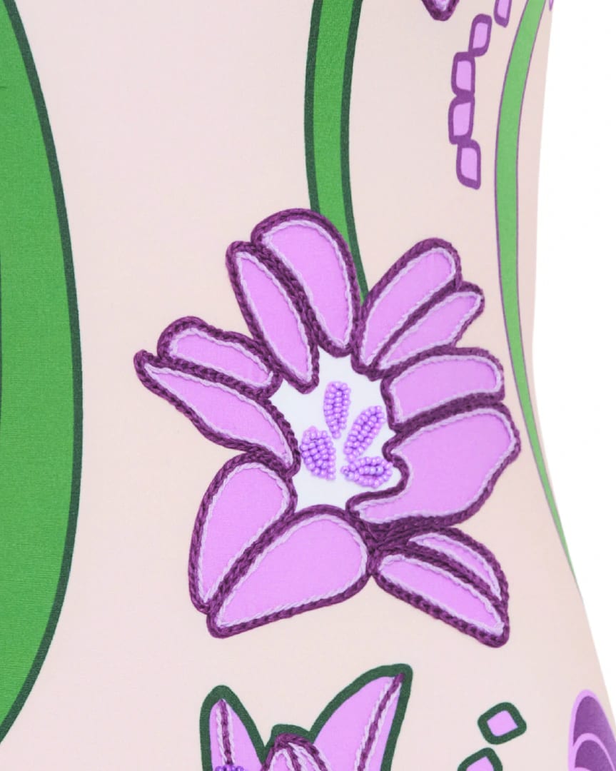 Torre Del Cielo Embroidered One Piece / Beige Violet Flowers - imagen 3