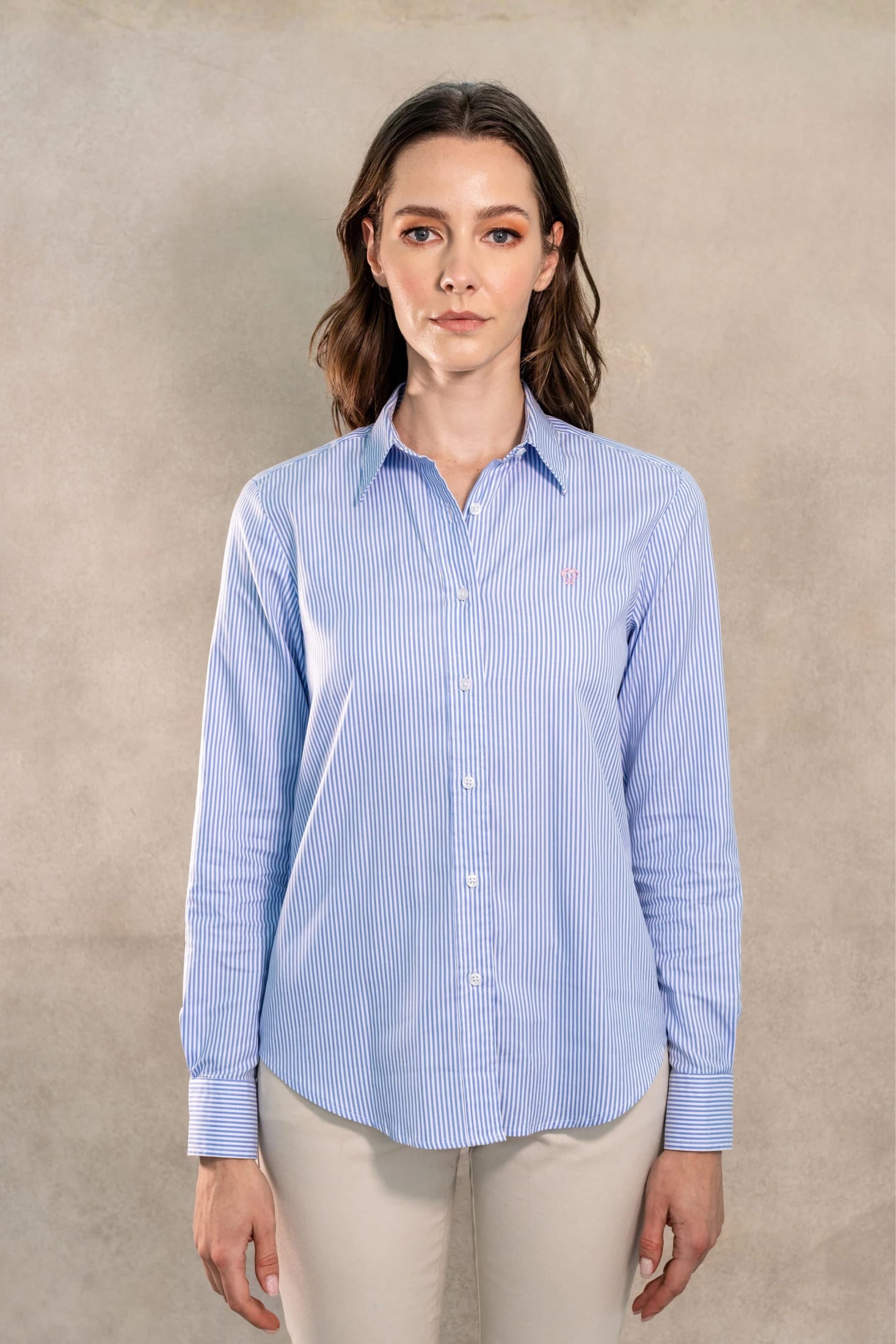 Camisa Antimanchas Oxford de Mujer Rayas Azul Yale - imagen 1
