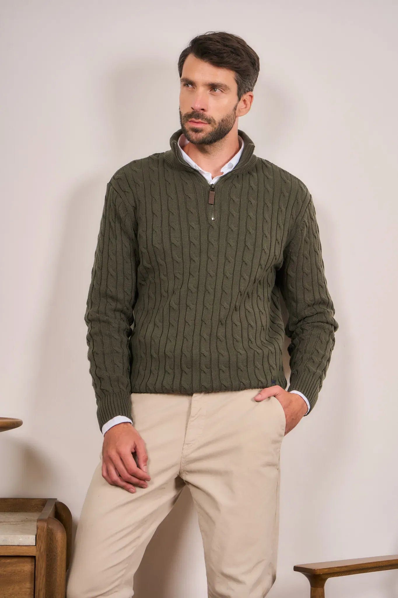 Suéter Halfzip Trenzado Hombre Verde - imagen 7