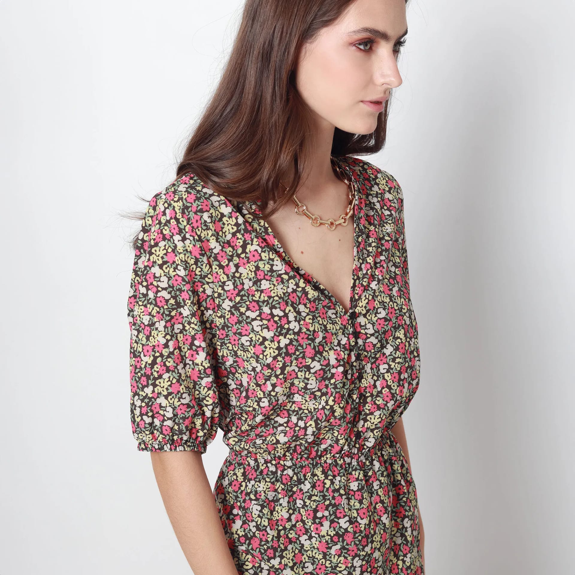 Vestido Cuello V Manga Corta - imagen 3
