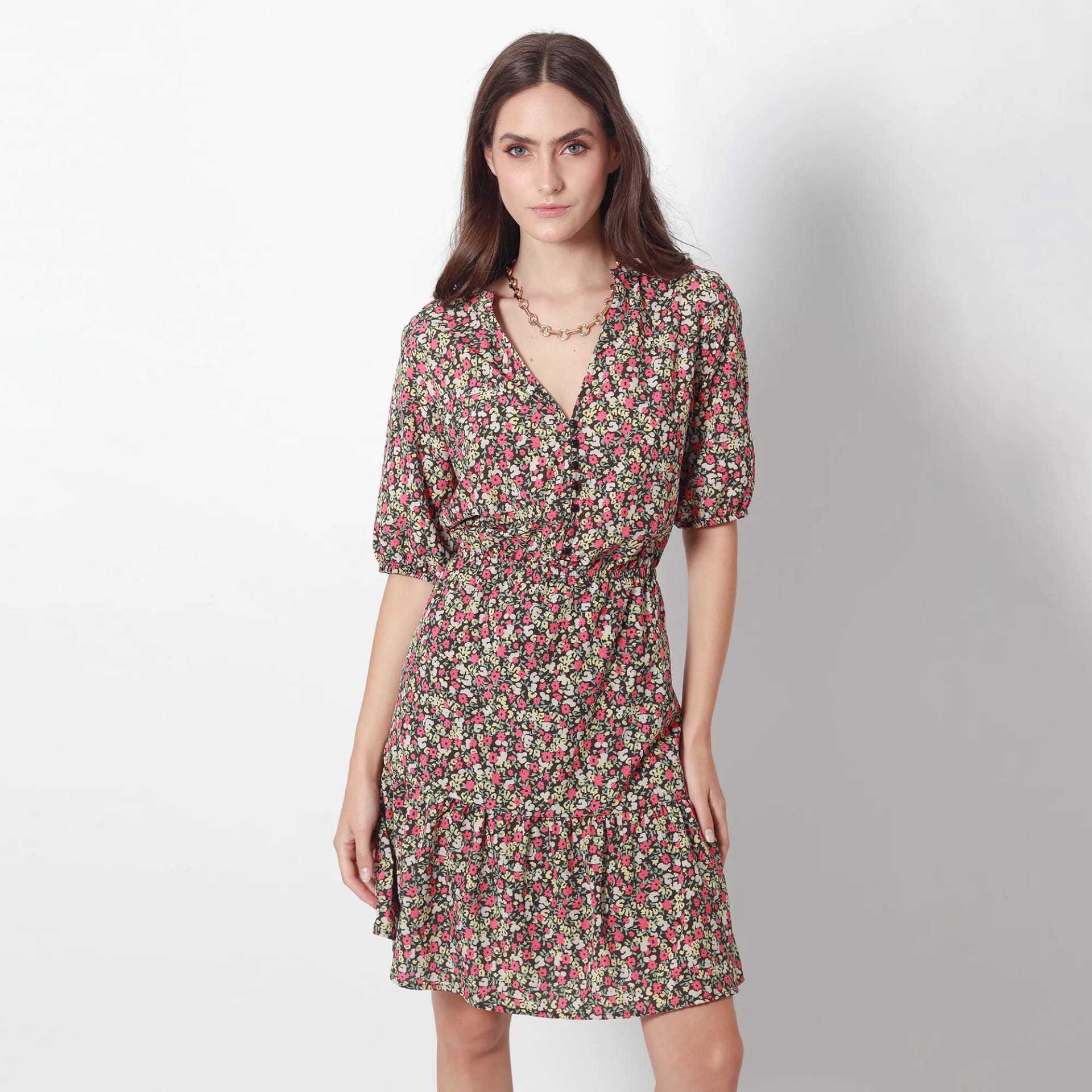 Vestido Cuello V Manga Corta - imagen 5