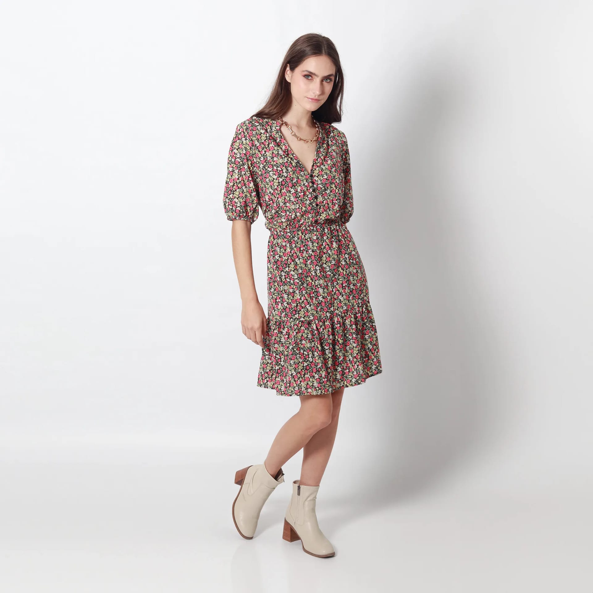 Vestido Cuello V Manga Corta - imagen 6