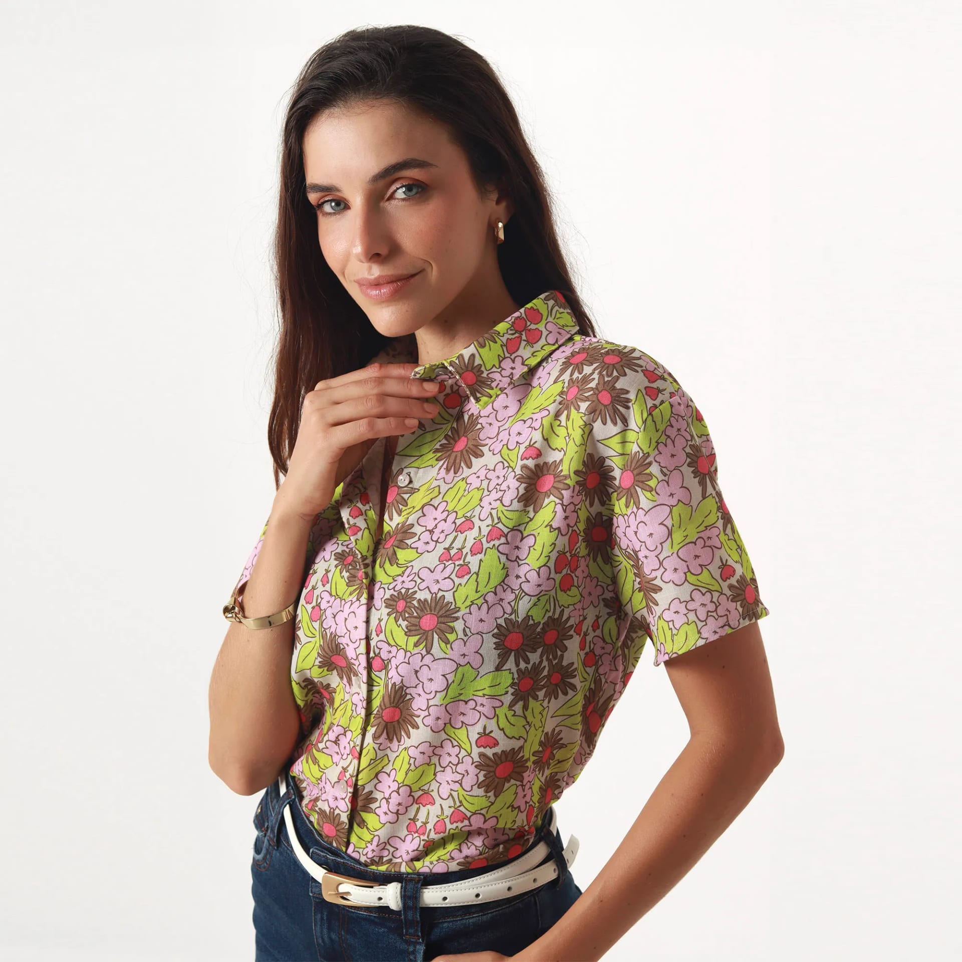 Blusa Cuello Camisero Manga Corta - imagen 1