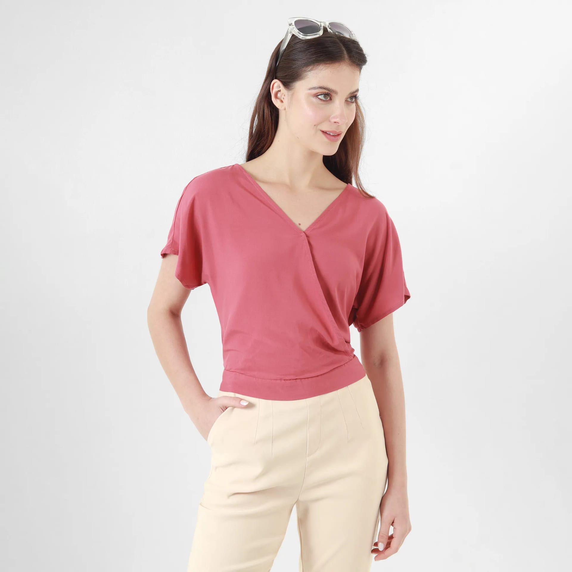 Blusa Cuello  En V Manga Corta - imagen 6