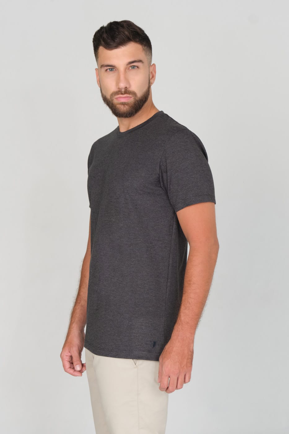 T-shirt Slim Fit 100% Gris Plomo Jaspeado - imagen 2