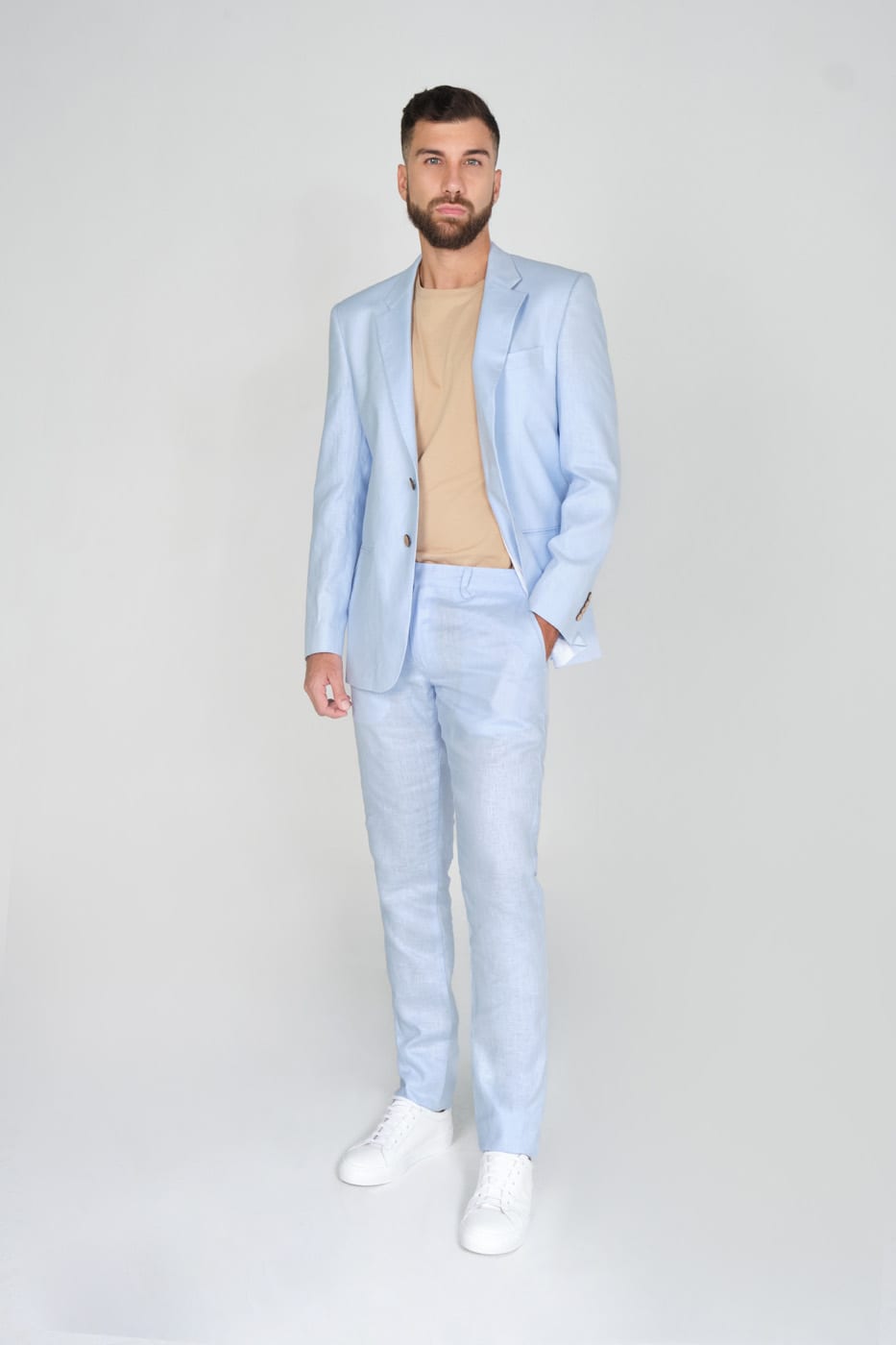 Pantalón Formal Slim Fit 100% Lino Azul Claro - imagen 5