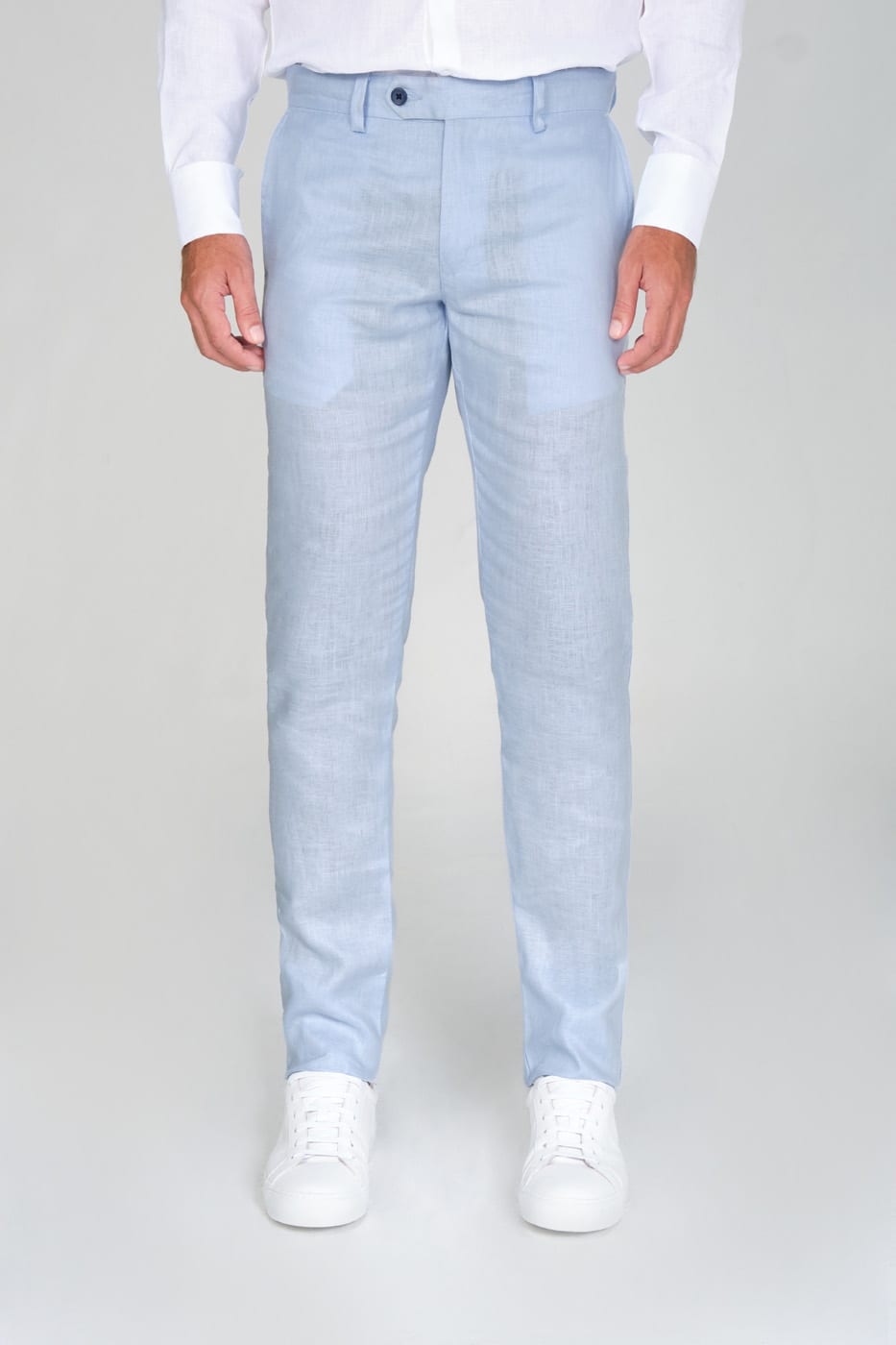 Pantalón Formal Slim Fit 100% Lino Azul Claro - imagen 2