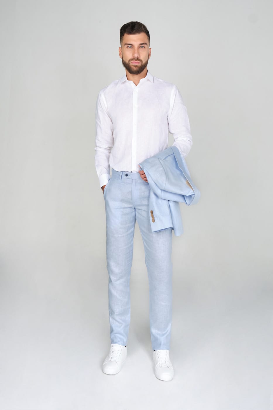 Pantalón Formal Slim Fit 100% Lino Azul Claro - imagen 3