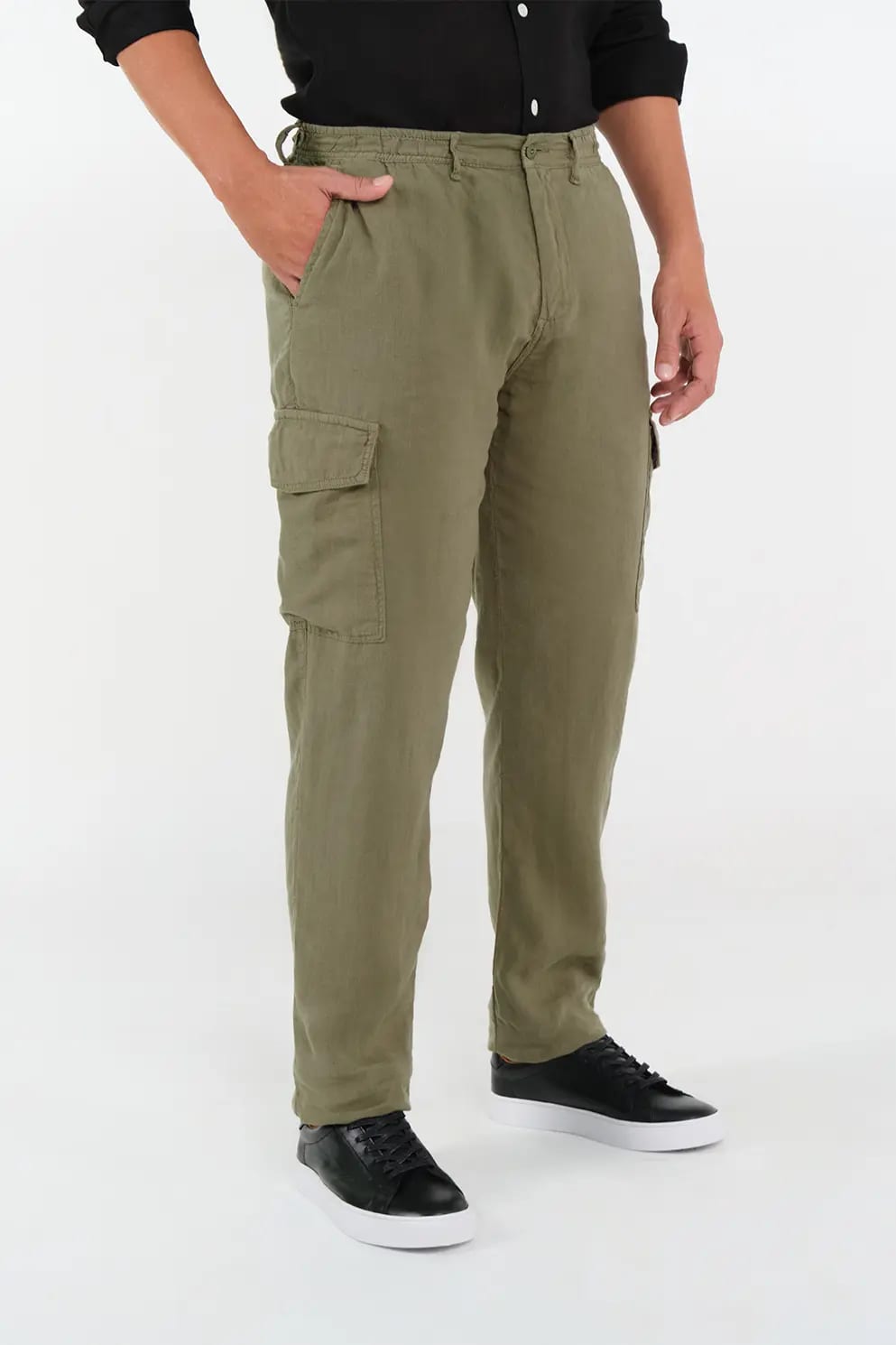 Pantalón Cargo Slim Fit 100% Lino Verde Claro - imagen 2
