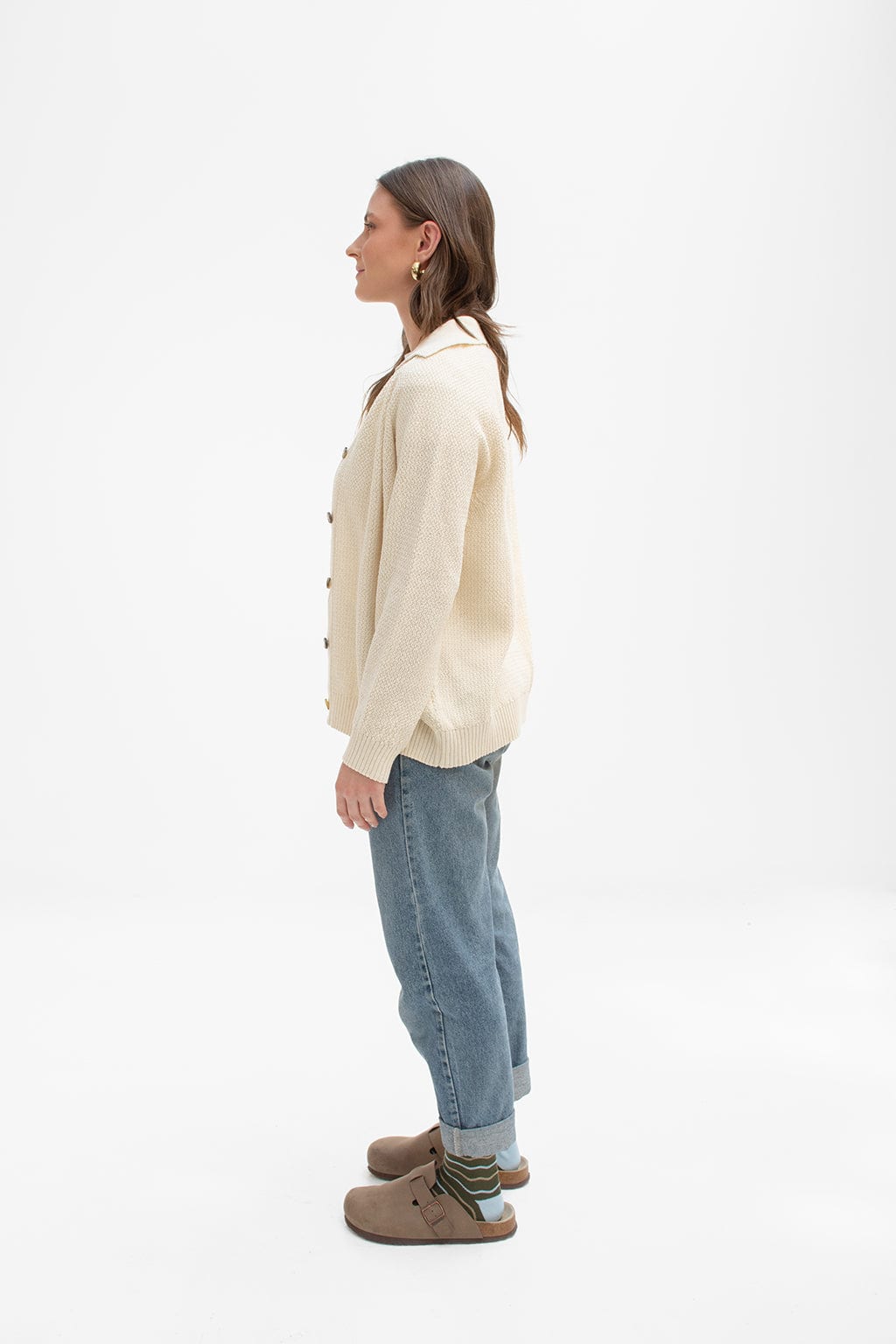 Cardigan Polo Tejido Crema - imagen 4