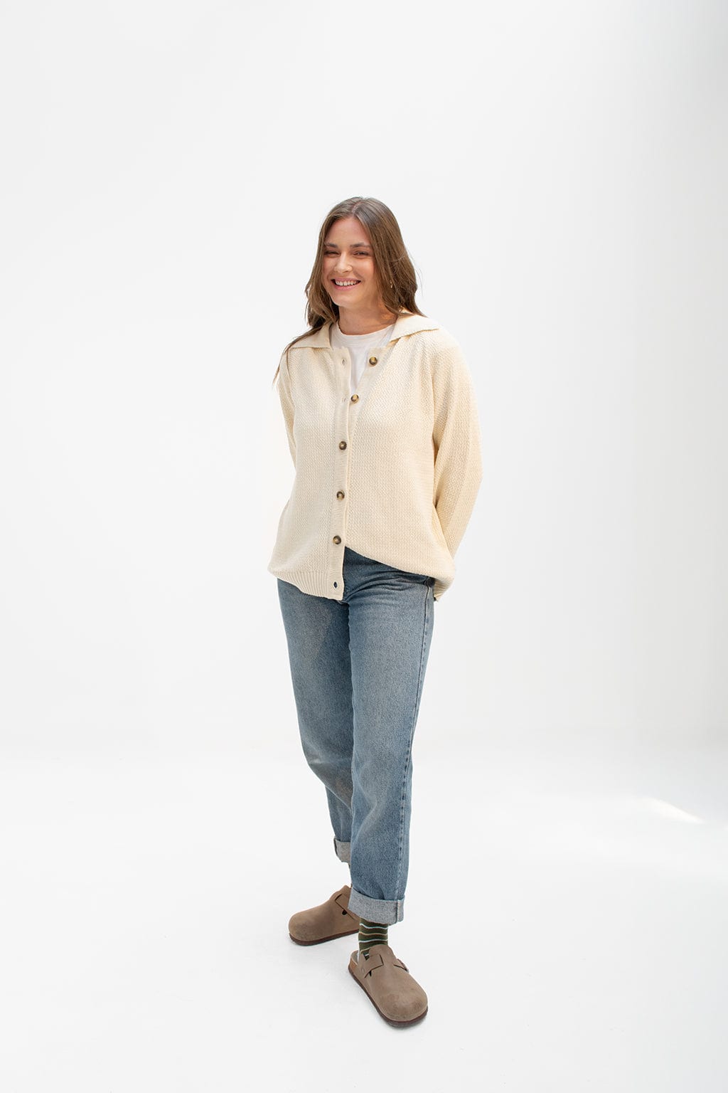 Cardigan Polo Tejido Crema - imagen 6