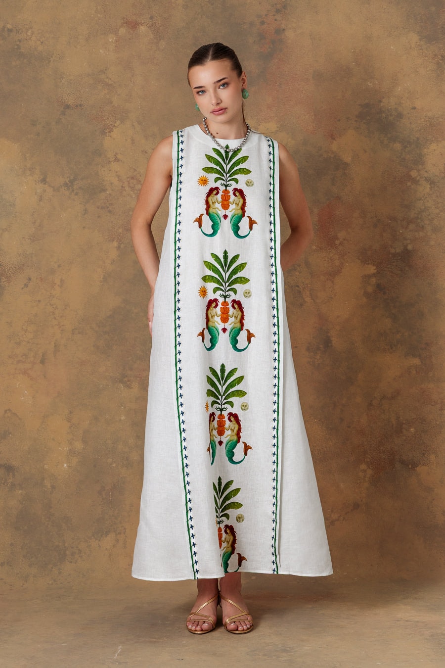 Women's dress linen amanzi white - imagen 1