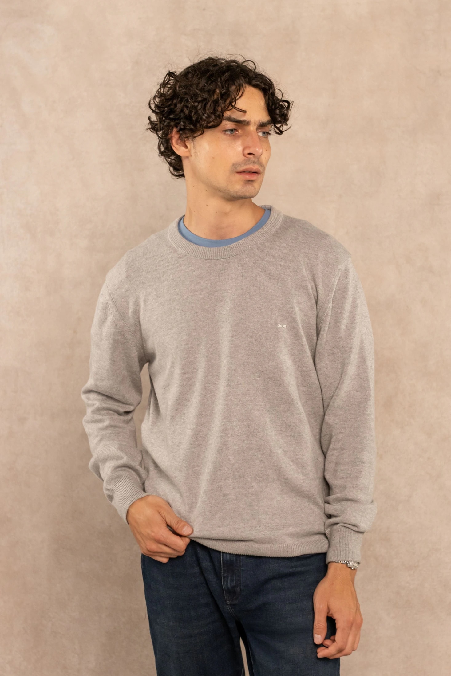 Sueter Algodon Peinado Cuello Redondo Arena - imagen 1