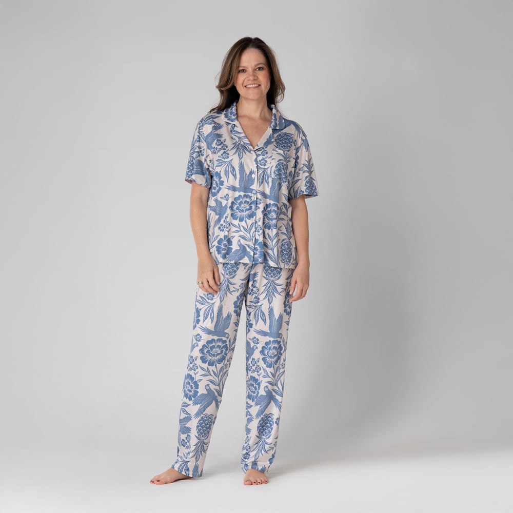 Conjunto de Pijama Pantalón Largo Trópico Azul. - imagen 1