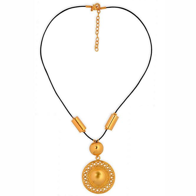 Collar Cuero Negro y Dije Mediano Pectoral de Círculos Muisca - imagen 1