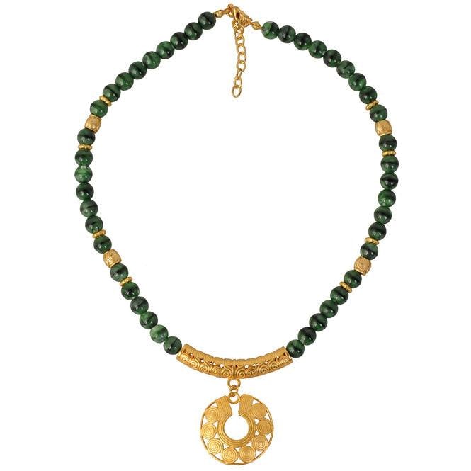 Collar Cristal Checo Verde 8mm, Dije Mediano Nariguera de Círculos Quimbaya - imagen 1
