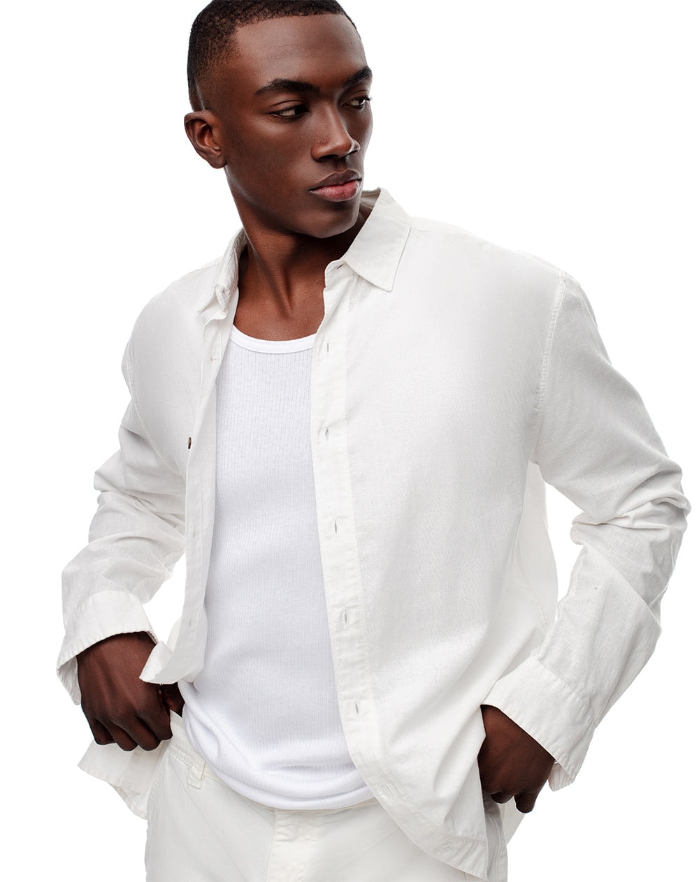 Camisa manga larga regular lino blanca hombre - imagen 1
