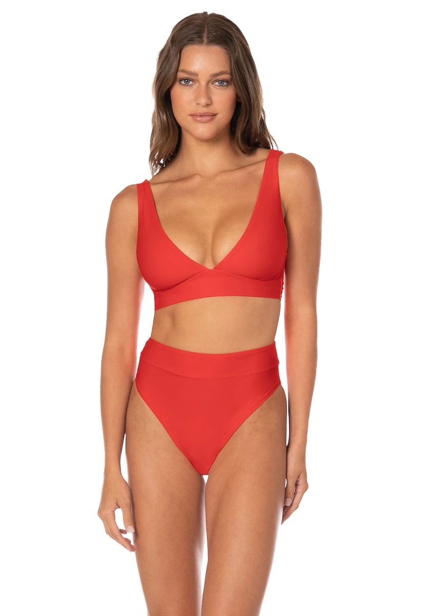 Maaji Red Camelia Allure Long Line Triangle Bikini Top - imagen 1