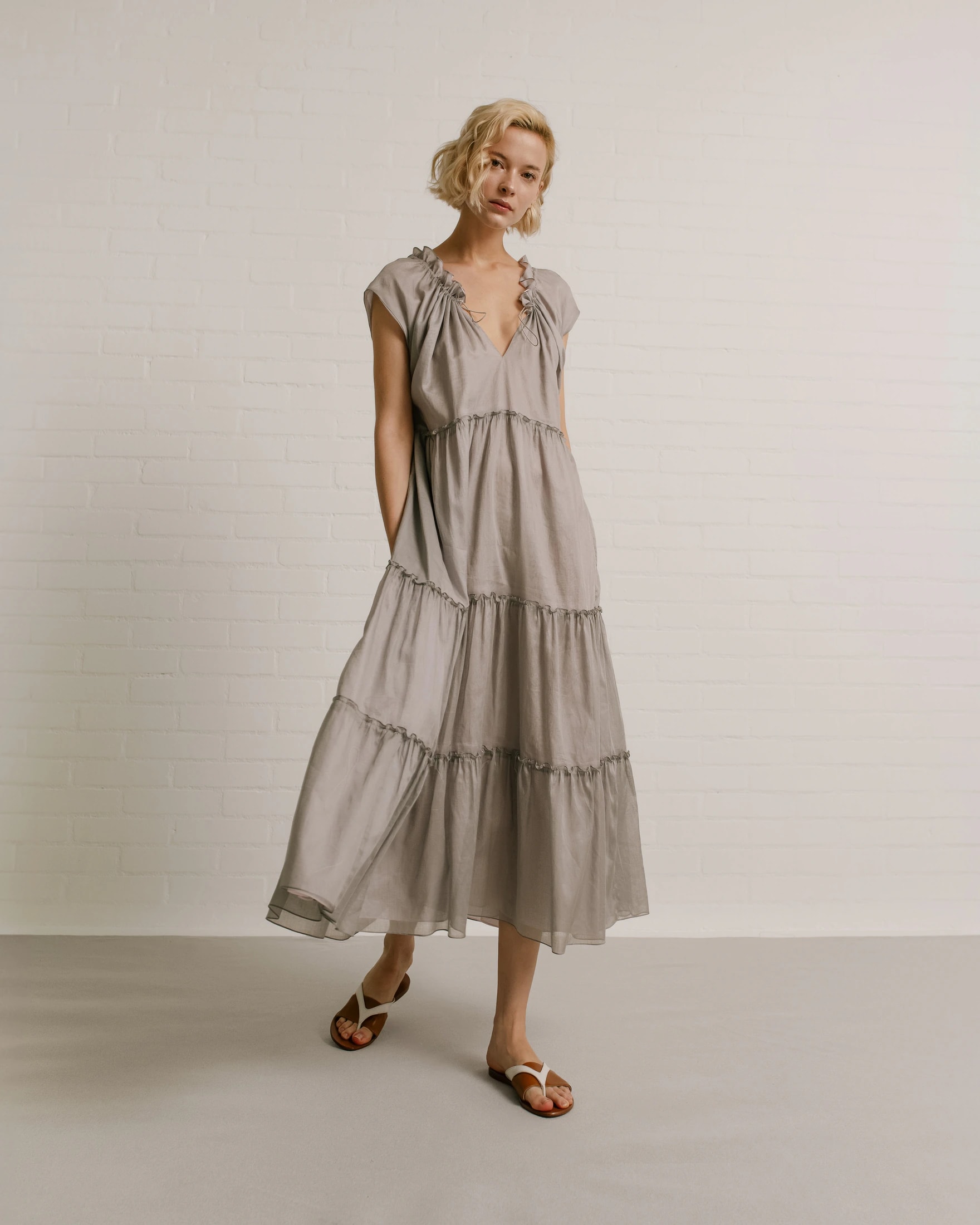 Sleeveless Ruffled Cotton Voile Midi Dress - imagen 1