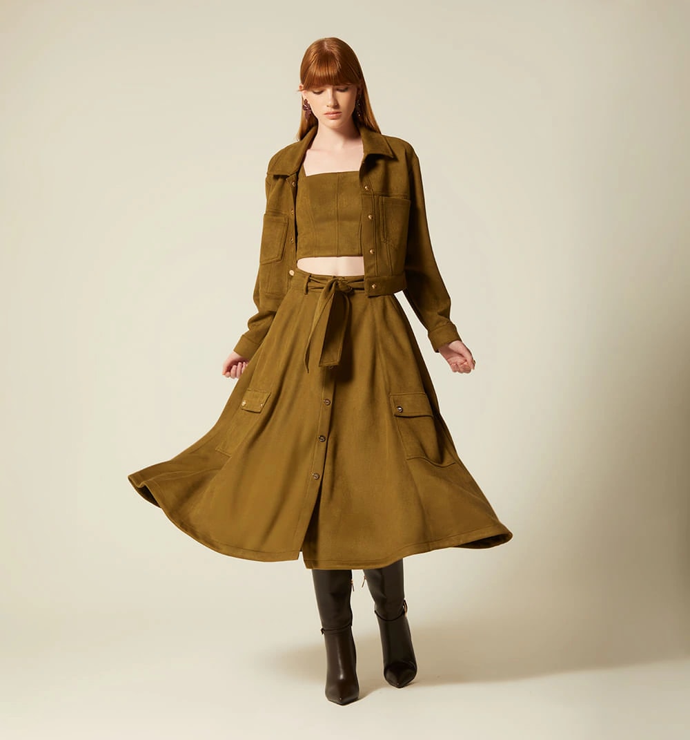Falda midi con bolsillos - imagen 1