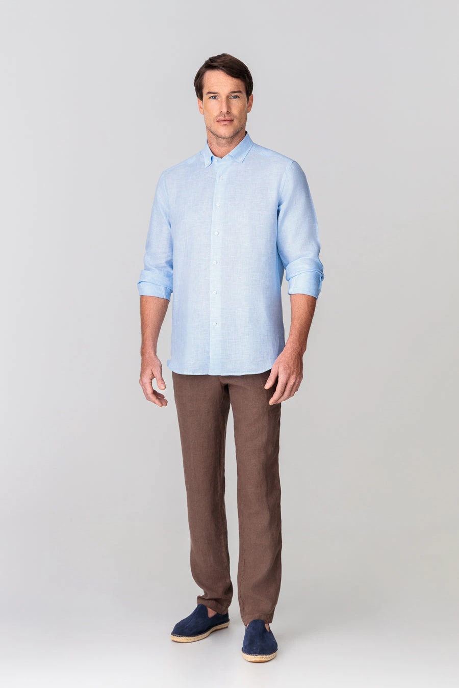 Men's linen shirt checks blue - imagen 1