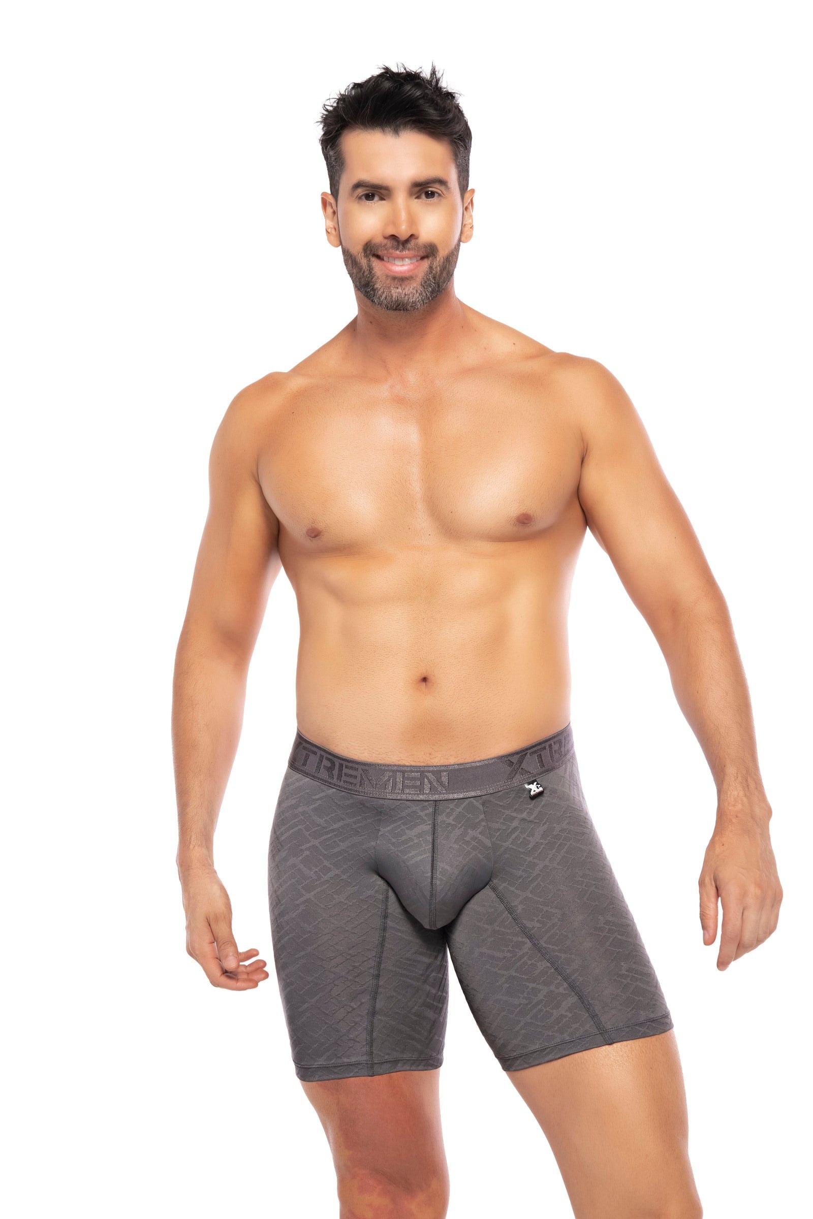 BOXER CLASICO LARGO MICROFIBRA JACQUARD GEMA GRIS OSC - imagen 1