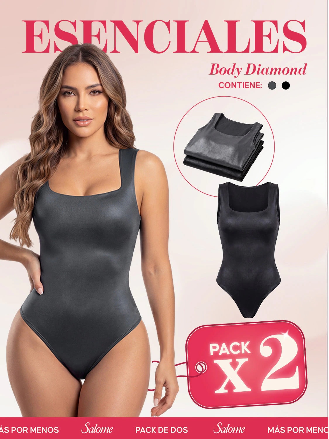 Paquete x2 Body Diamond Escote Cuadrado, Tiras Anchas y Tanga | 2-Pack Salome 5006 - imagen 1