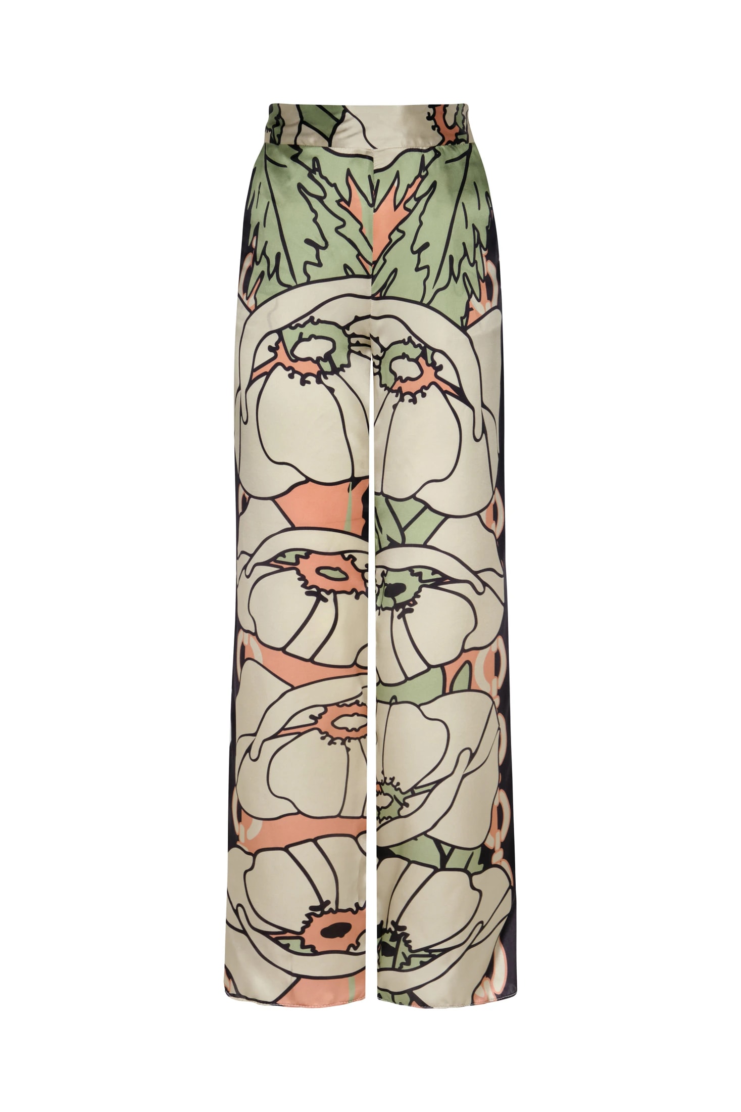 Santo Tomas Satin Silk Pants / Sage Gladiolos Garden - imagen 1