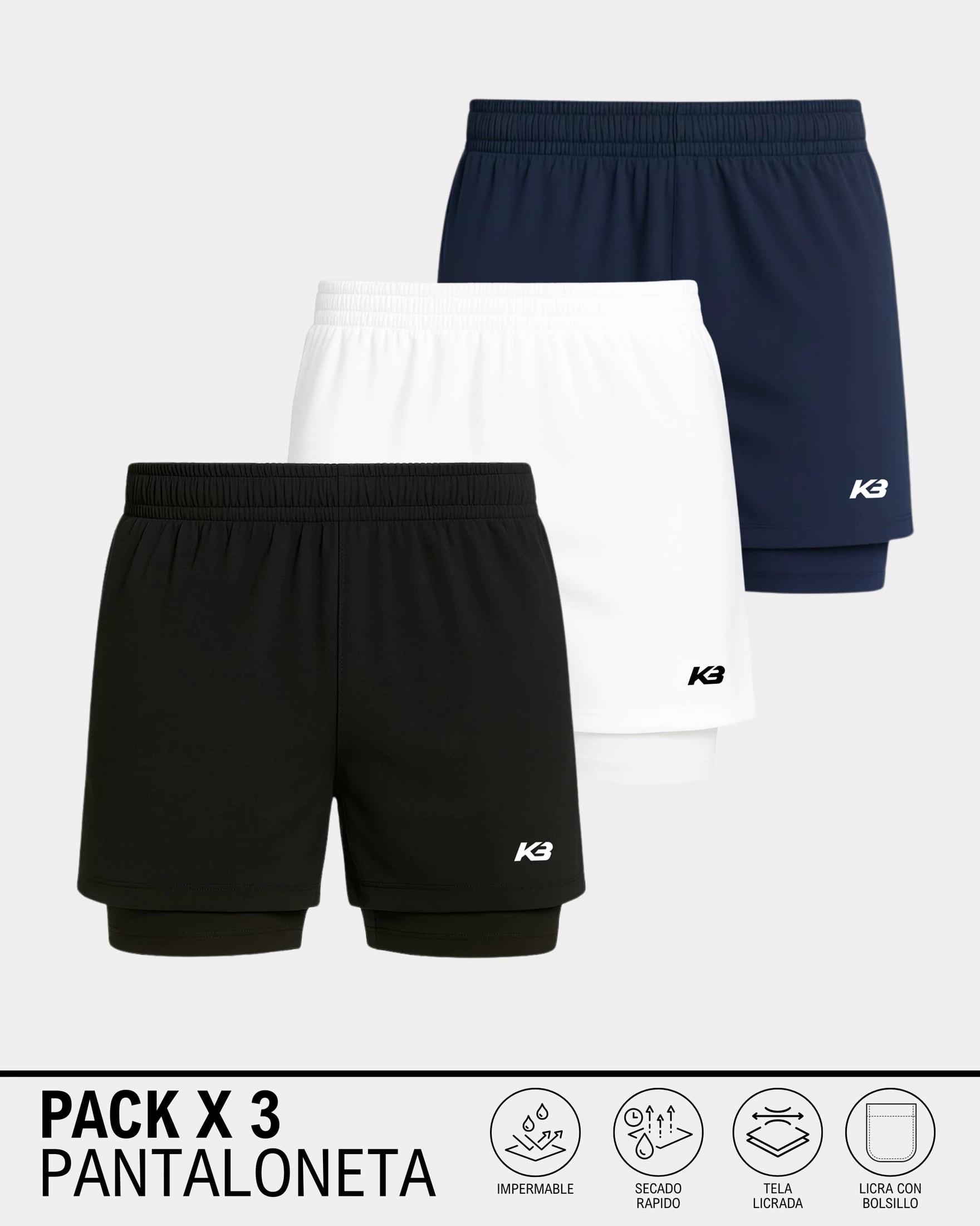 PACK X3 Pantaloneta con Licra Ref 103 | KBMEN RF.365 - imagen 1