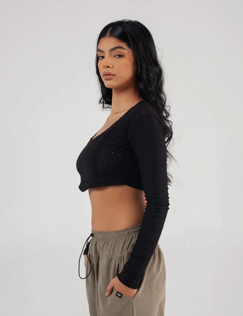 Crop Top manga larga Net negro Mujer - imagen 1