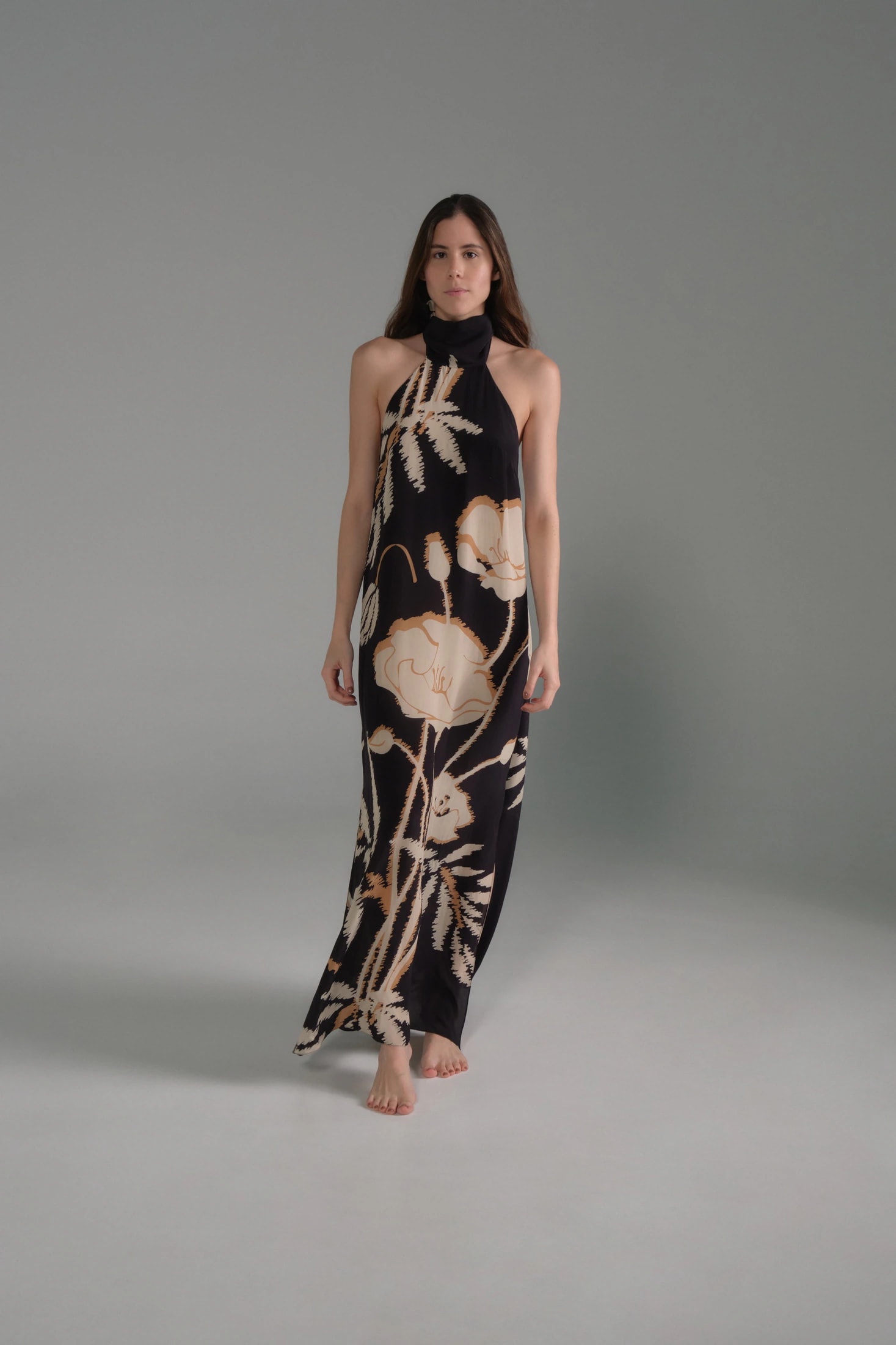 Costa Pacifica Crepe Chine Dress / Black - Beige Gladiolos - imagen 1