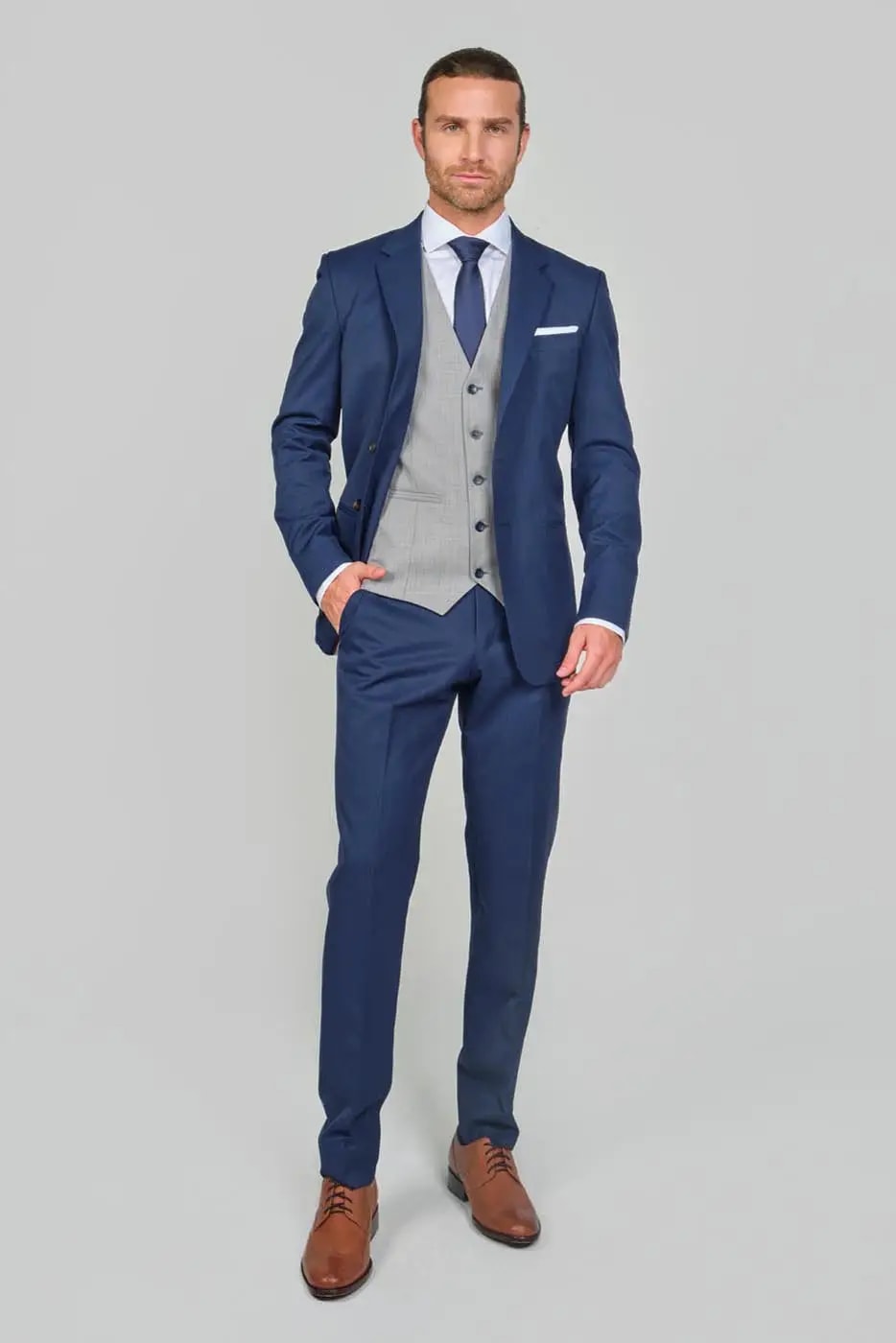 Traje Formal Sobre Medida Paño Tropical Fil &amp; Fil Azul - imagen 1