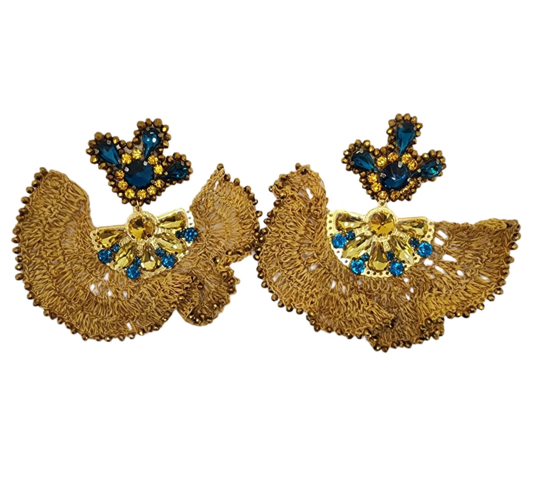 Blue & Gold Half Moon Earrings - imagen 1