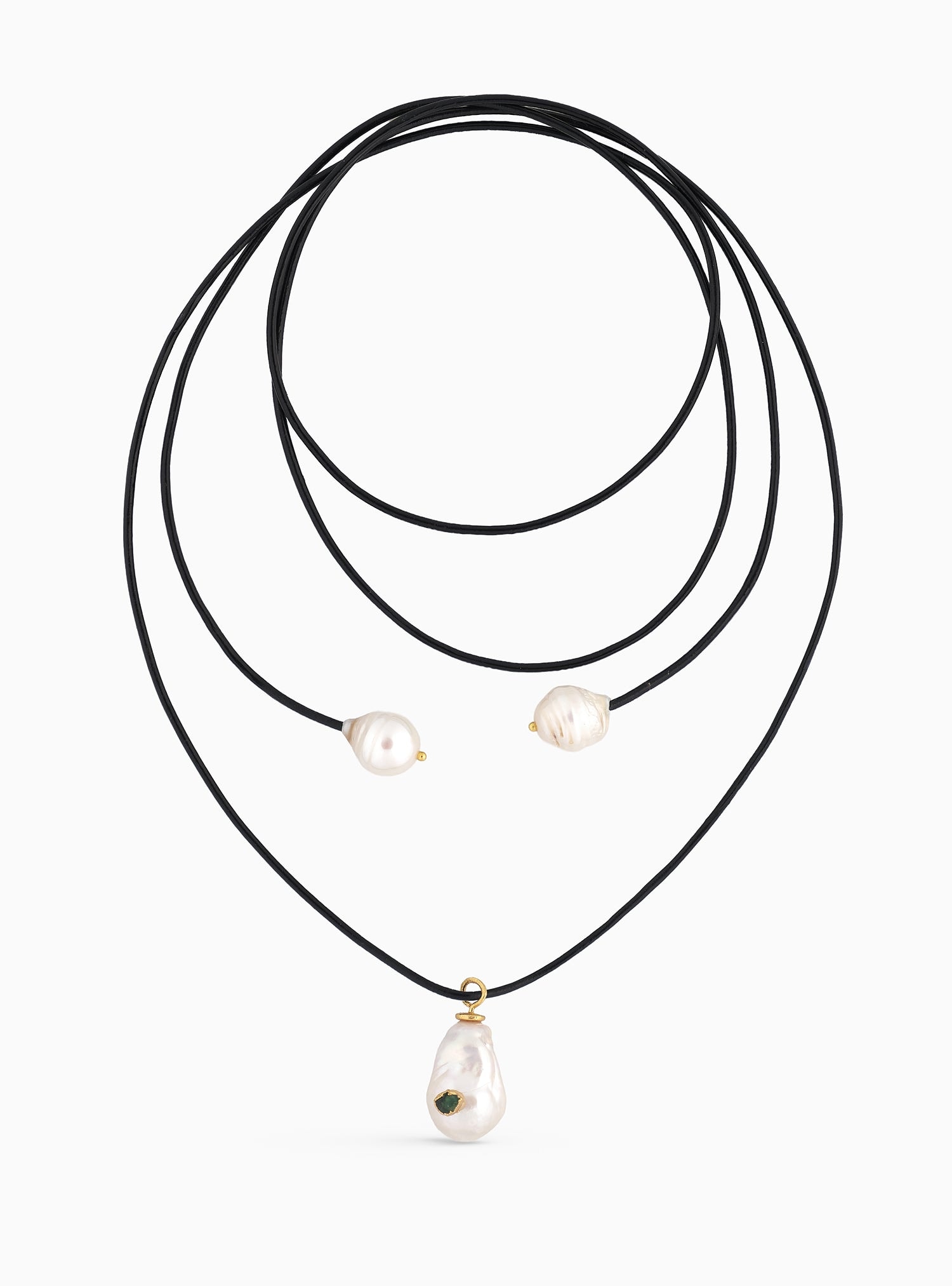 Midnight Emerald Pearl Long Necklace - imagen 1