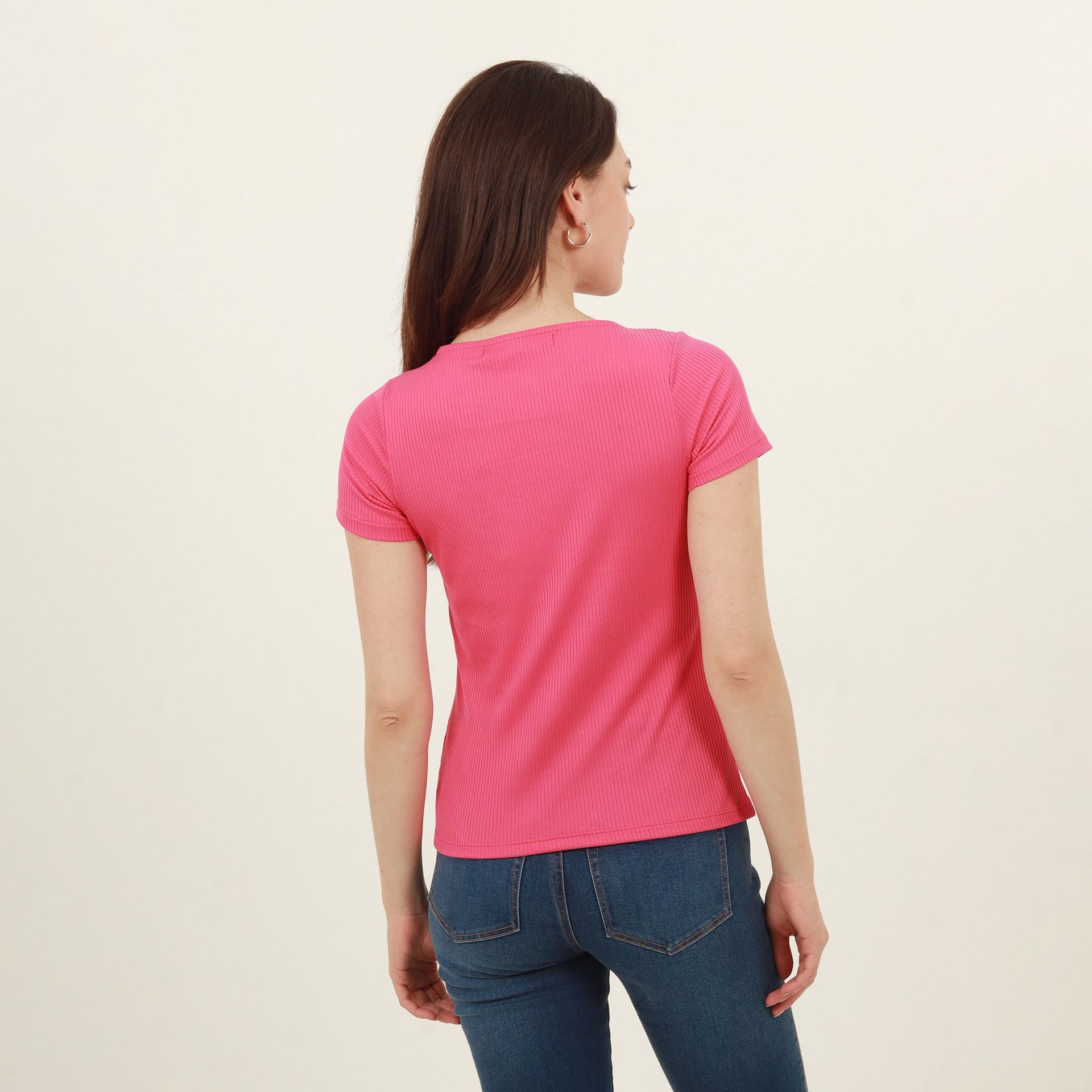 Camiseta en rib cuello cuadrado manga corta - imagen 1