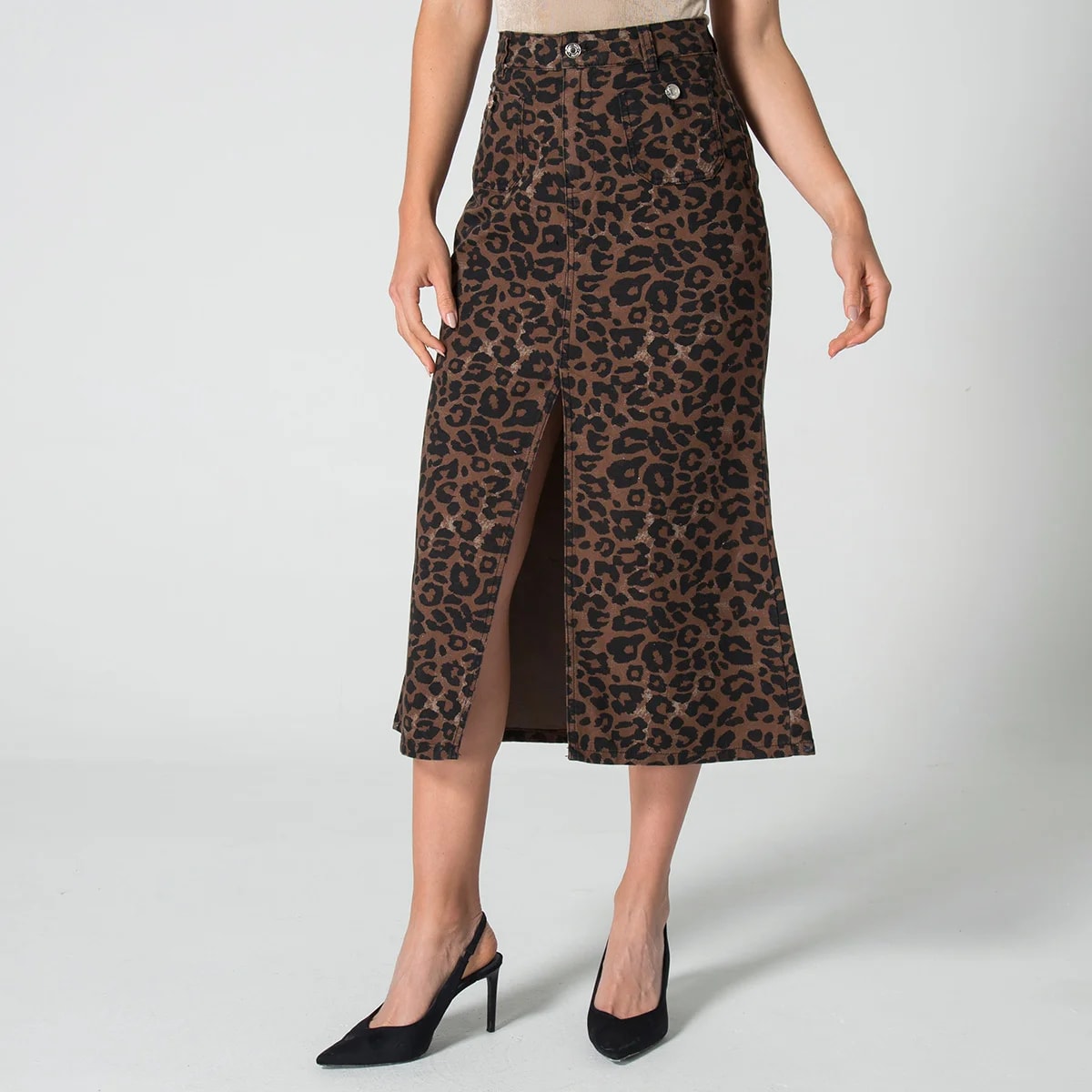Falda Larga Slim Animal Print Midi Gadiel - imagen 1