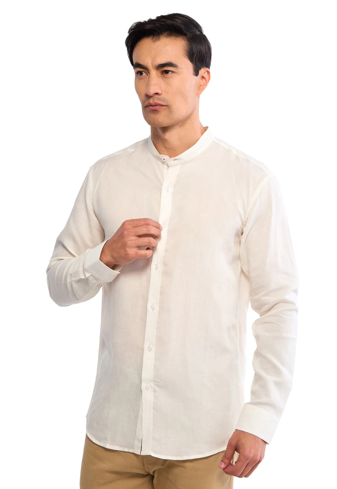 Camisa cuello neru tacto lino blanca - imagen 1