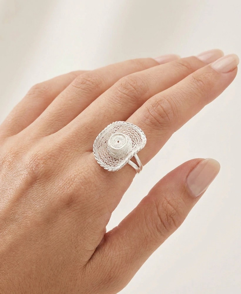 Anillo Sombrero Vueltiao en Plata Filigrana - imagen 1