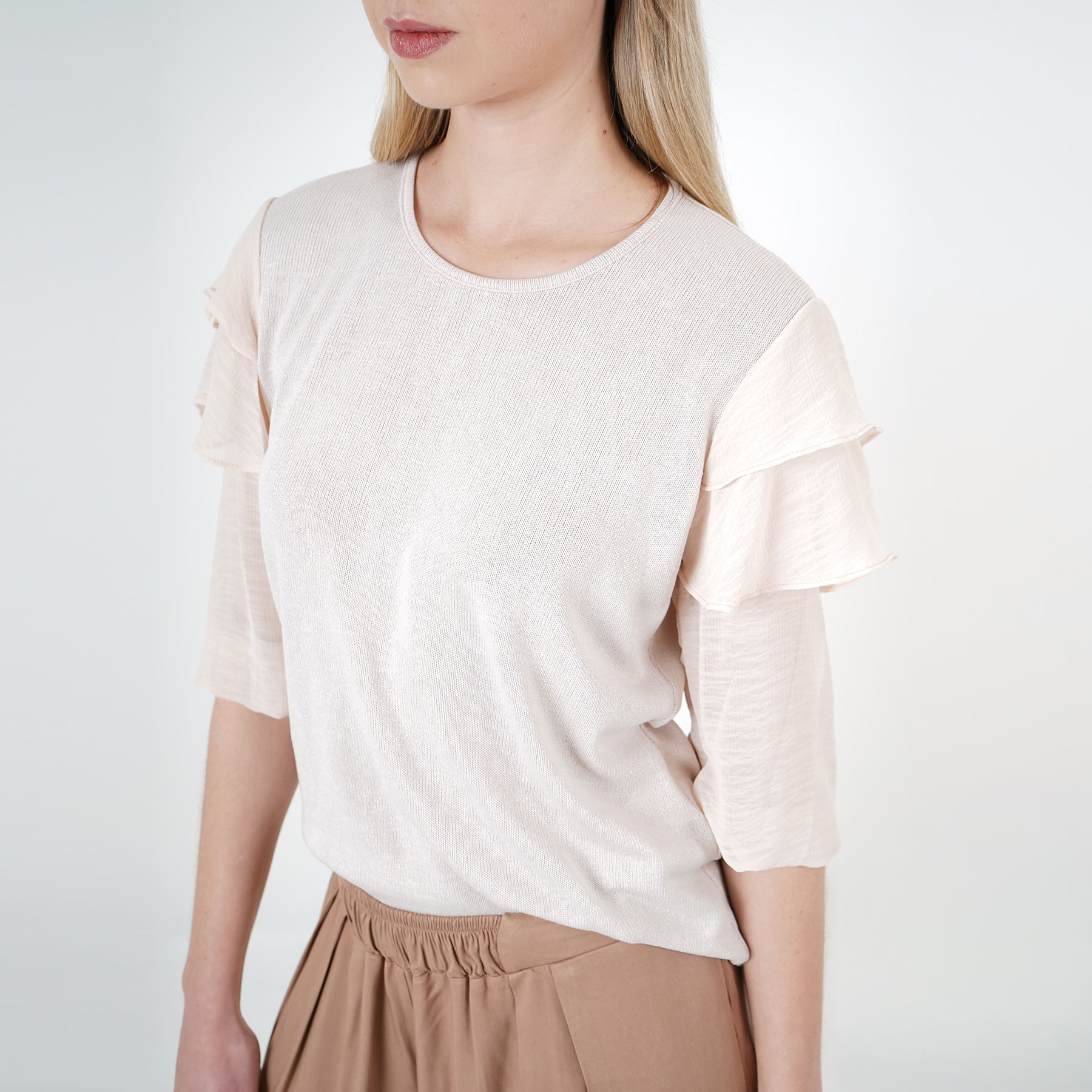 Camiseta top cuello redondo manga 3/4 con boleros - imagen 1